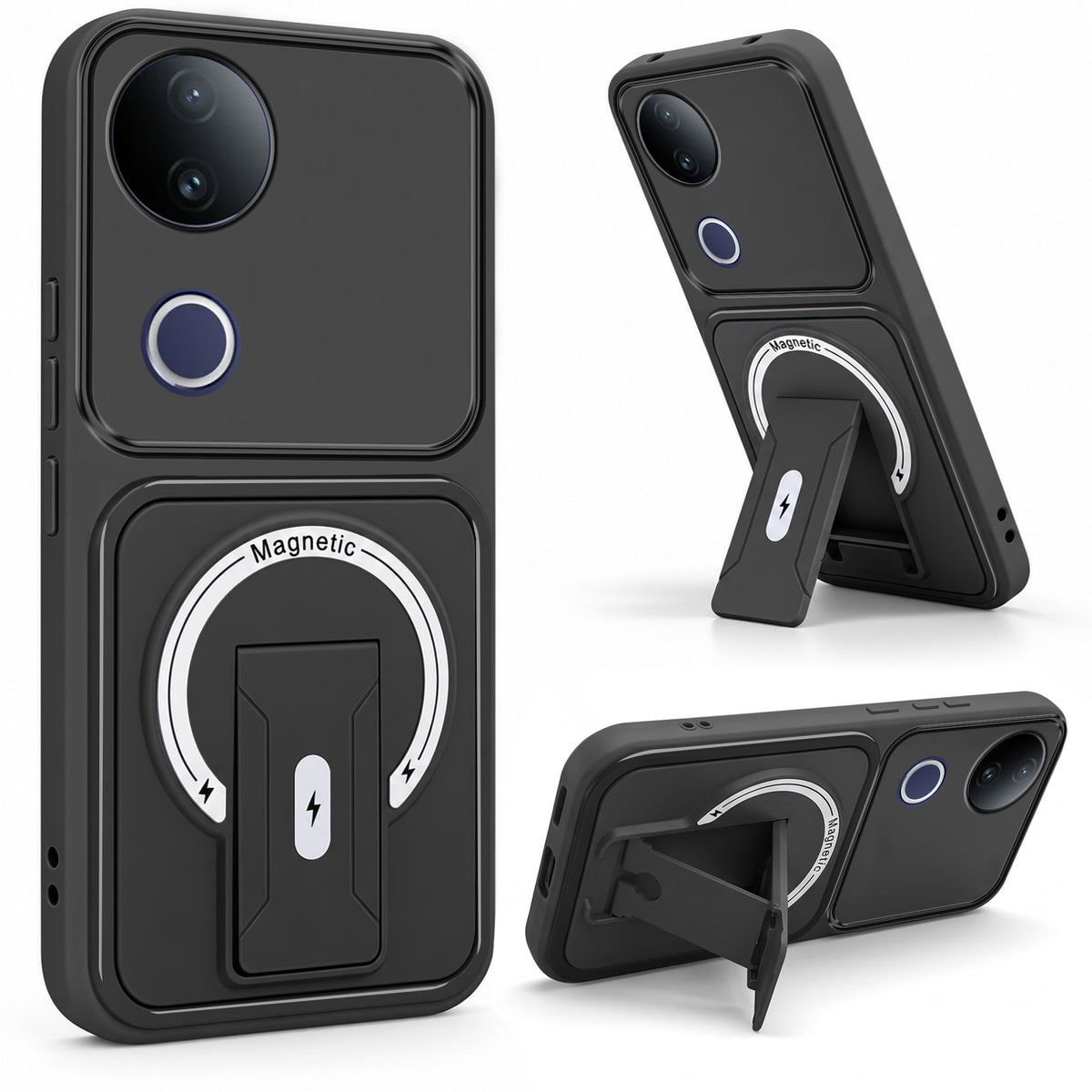 For Vivo T4R Back Case Cover Metallic (Hybrid Armor Kickstand | MagSafe Compatible | Camera Protection Shockproof)