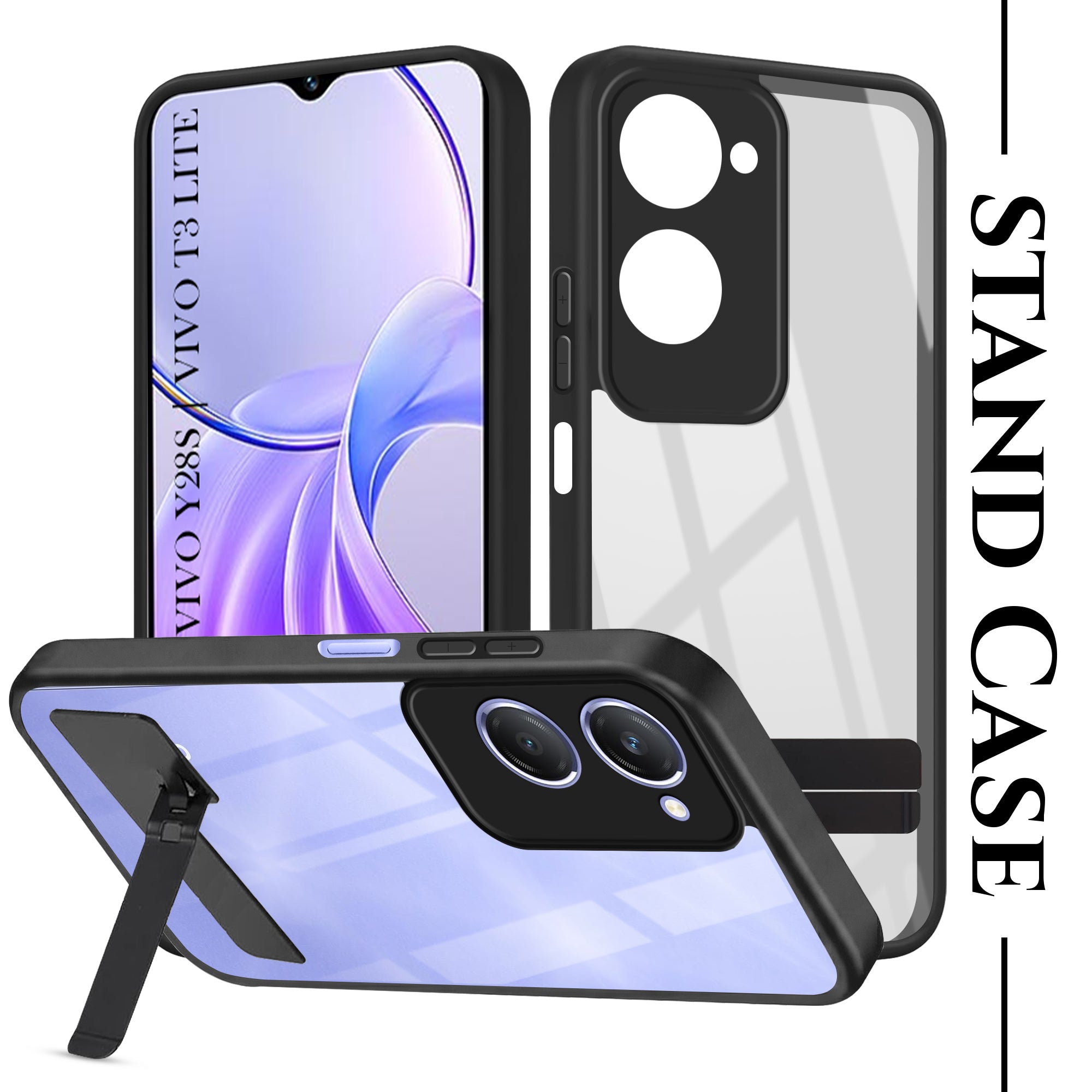 For Vivo Y28s 5G | Vivo T3 Lite 5G Back Cover Case (Built-in Stand | Lifetime Anti Yellow | Kickstand Shockproof | Camera Protection | MagSafe Compatible)