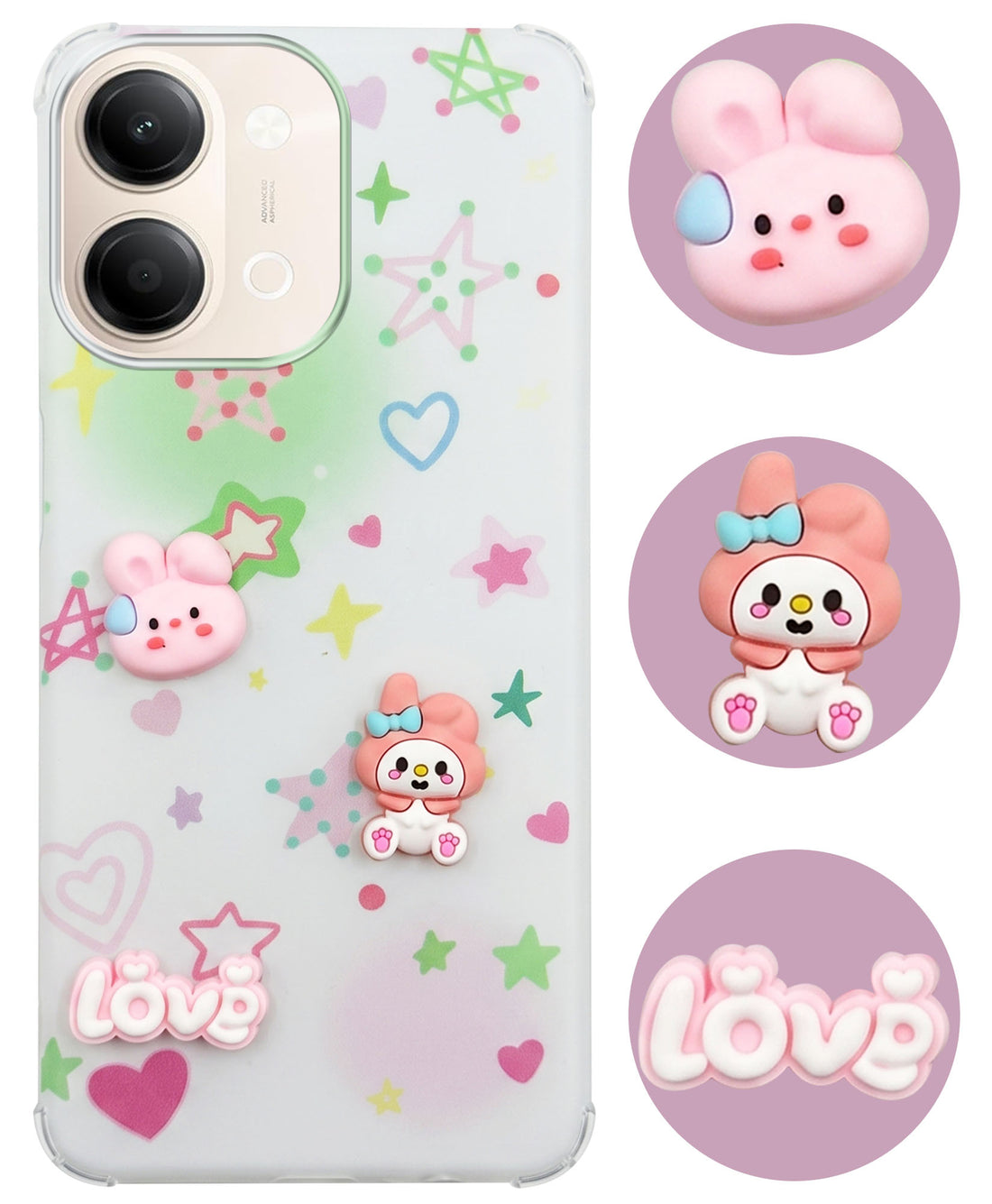 For Vivo Y05 4G Back Cover Case (3D Cute Cartoons | Hard Back Side Soft | Matte Premium Finish | HD Printing)