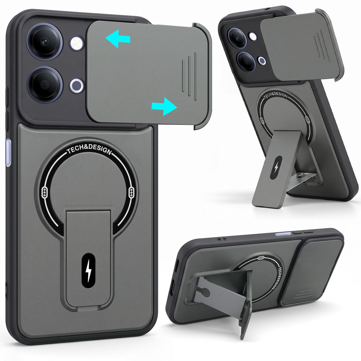 For Vivo Y11 | Vivo Y21 5G Back Case Cover Metallic (Hybrid Armor Kickstand | Sliding Shutter Camera Protection | MagSafe Compatible)