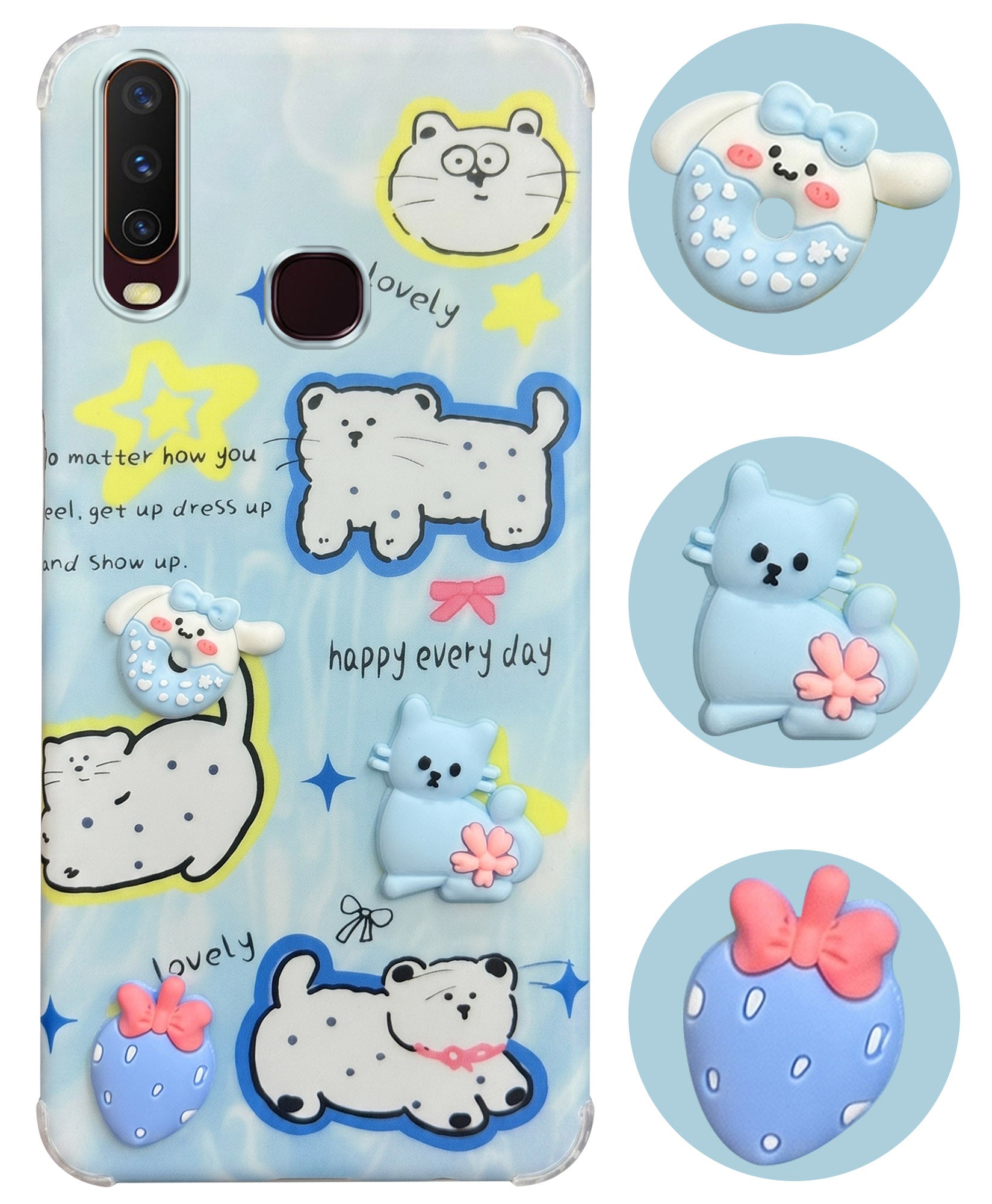 For Vivo Y12 | Y15 | Y17 Back Cover Case (3D Cute Cartoons | Hard Back Side Soft | Matte Premium Finish | HD Printing)