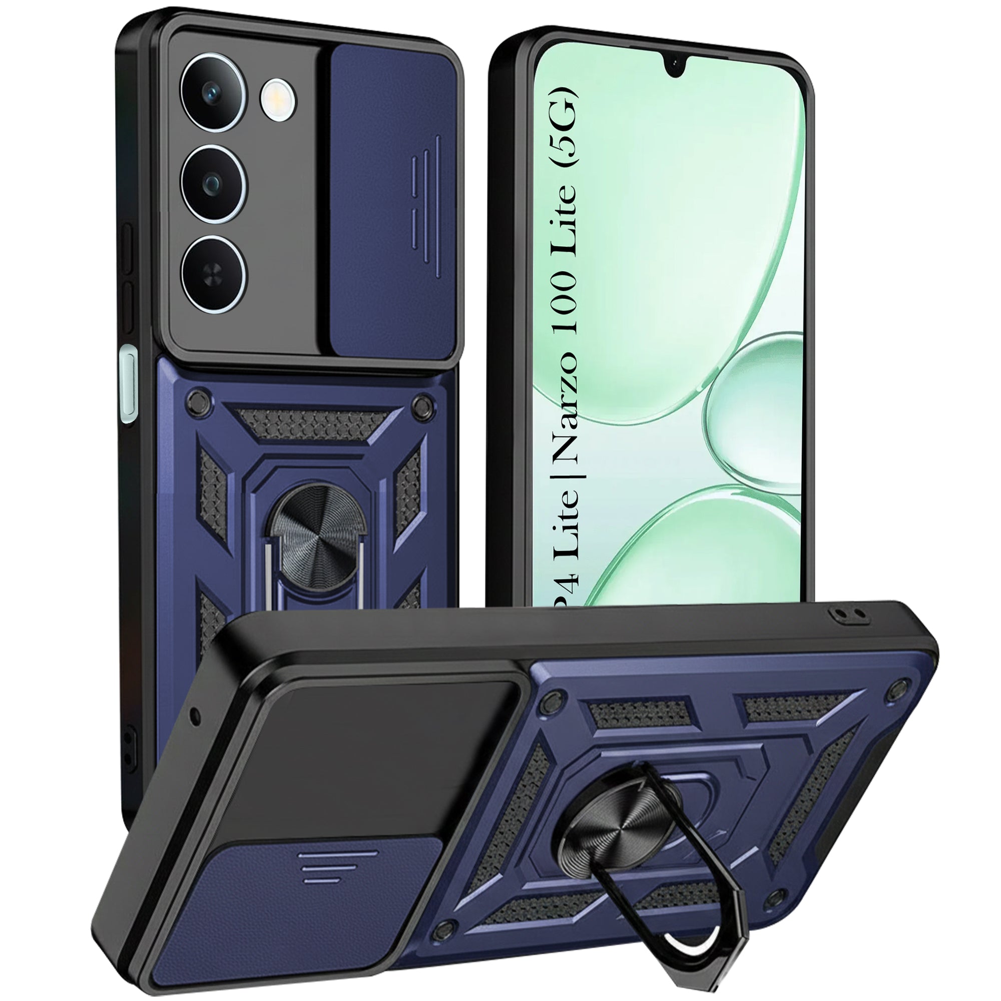 For Realme P4 Lite 5G | Realme Narzo 100 Lite 5G Back Cover Case Hybrid Armor (Sliding Shutter Camera Protection | Polycarbonate |Ring Holder Kickstand)
