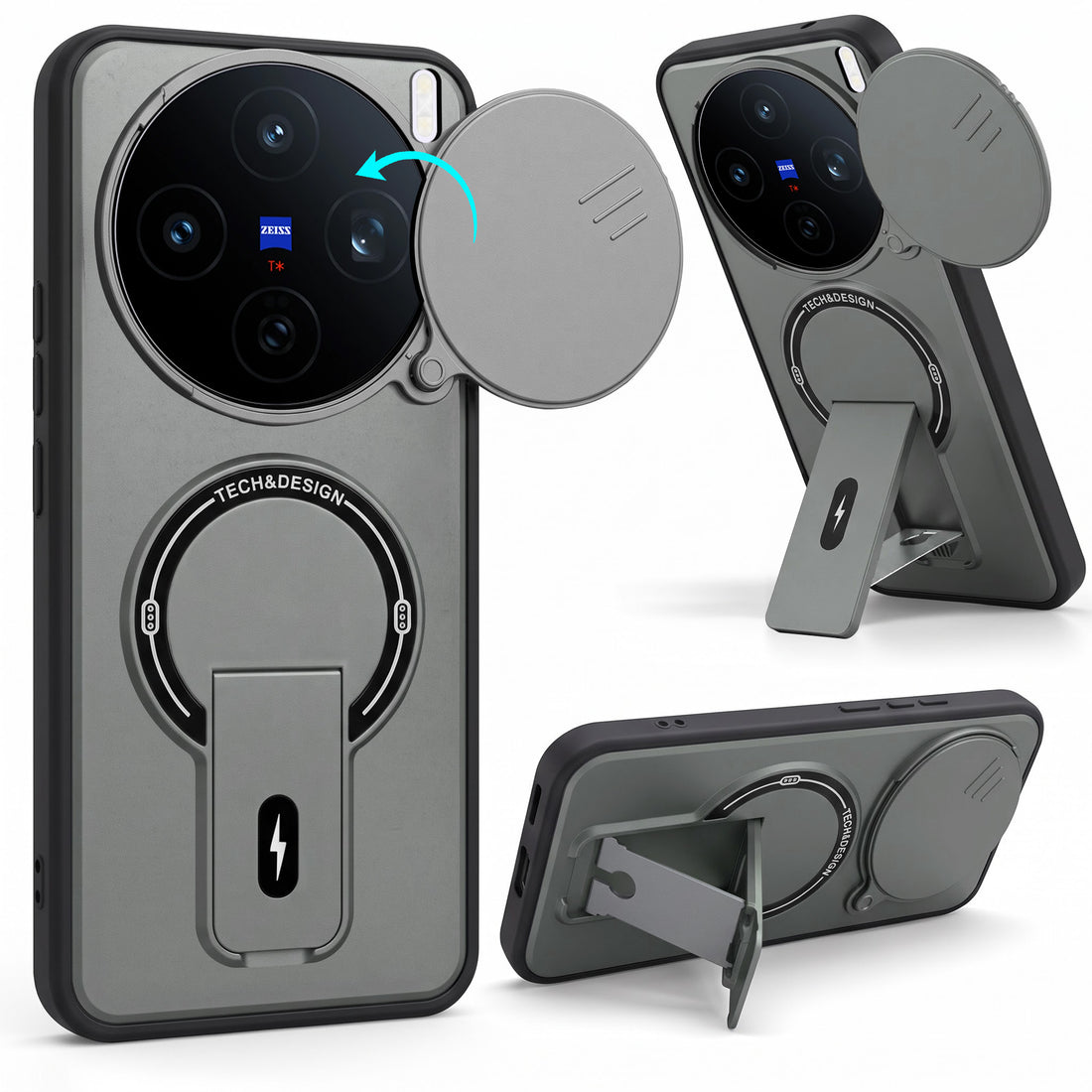 For Vivo X200T Back Case Cover Metallic (Hybrid Armor Kickstand | Sliding Shutter Camera Protection | MagSafe Compatible)