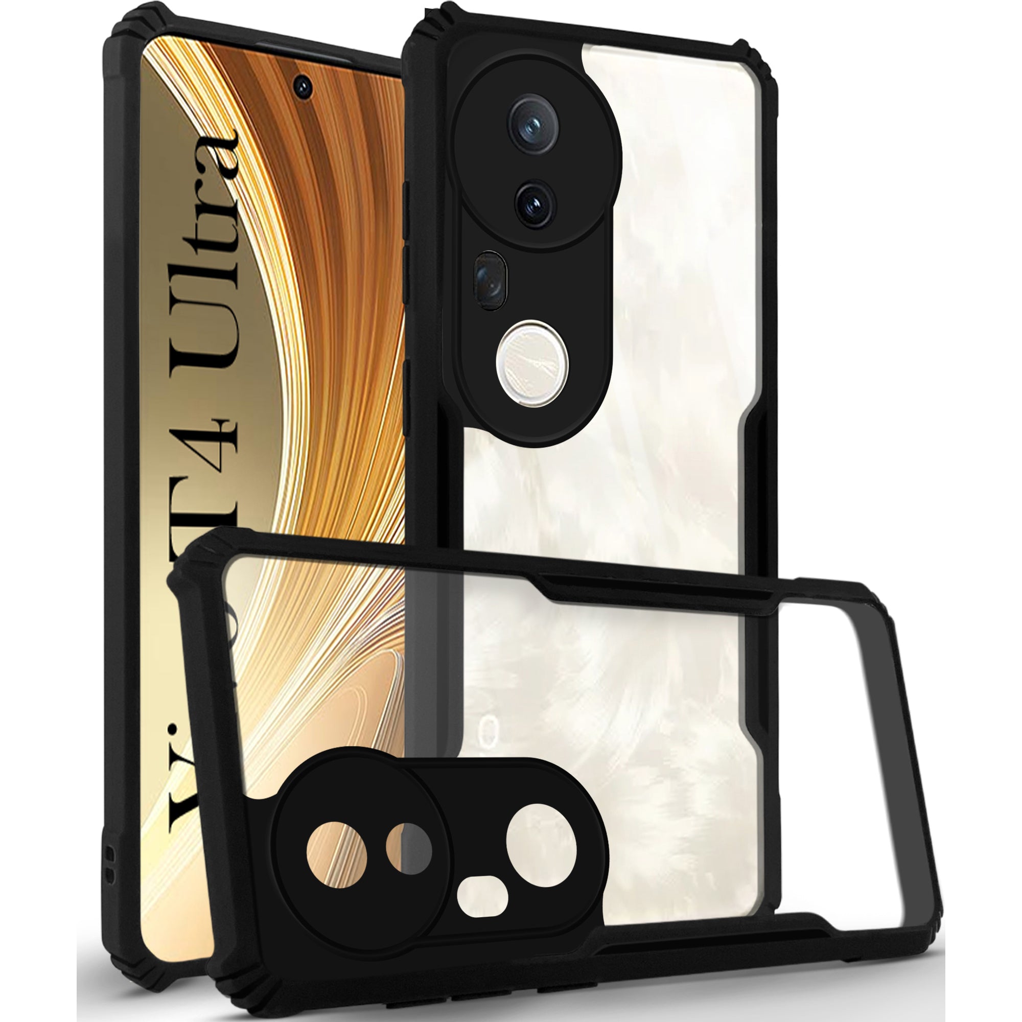 For Vivo T4 Ultra Back Cover Case ( Shockproof with Polycarbonate Clear Panel | Professional Black)