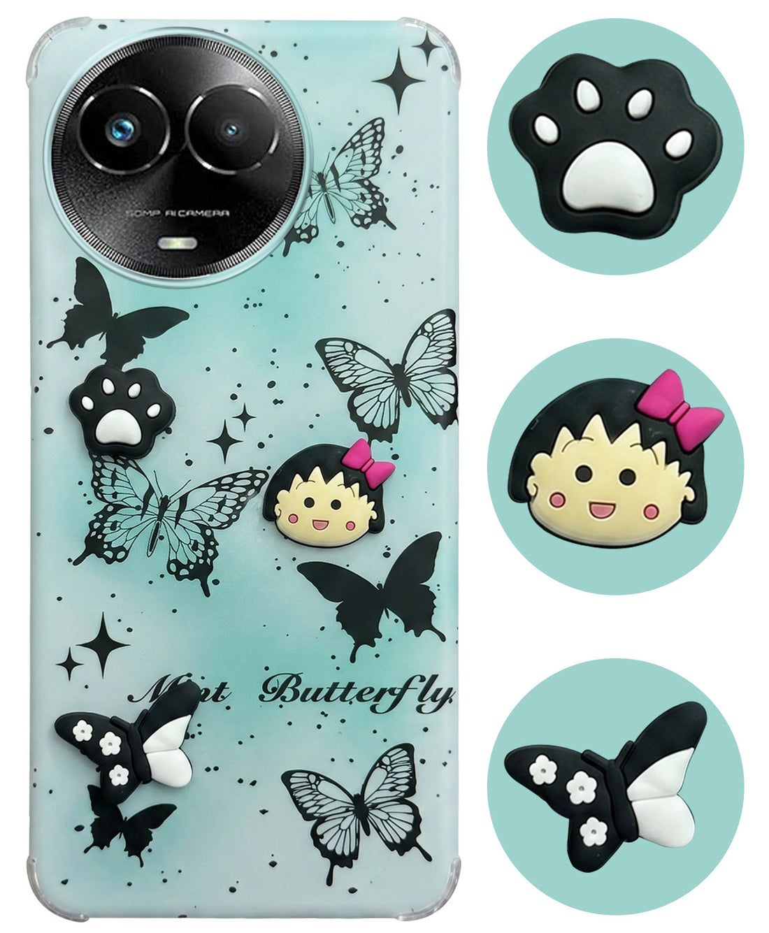 For Realme Narzo 60x Back Cover Case (3D Cute Cartoons | Hard Back Side Soft | Matte Premium Finish | HD Printing)