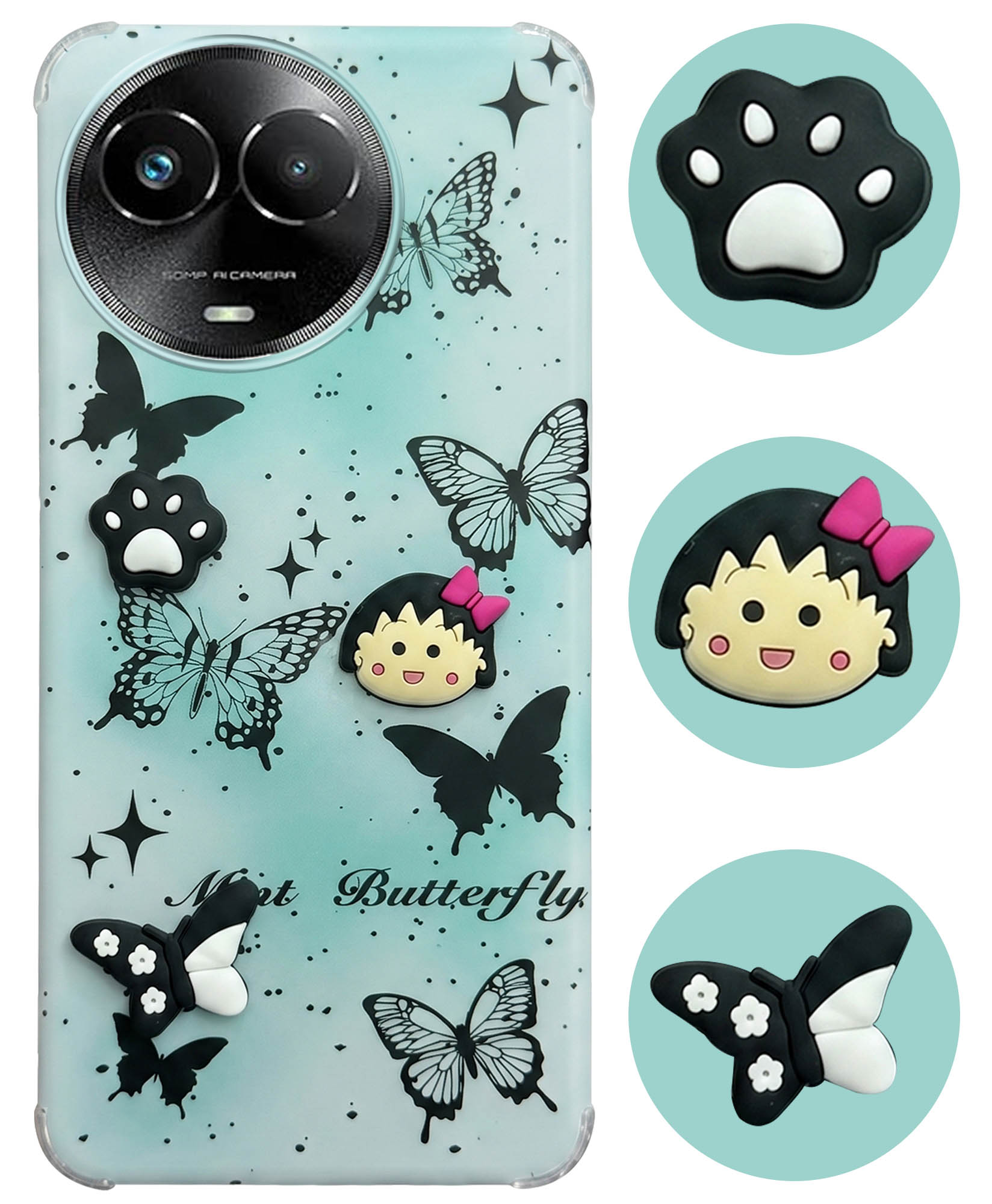 For Realme Narzo 60x Back Cover Case (3D Cute Cartoons | Hard Back Side Soft | Matte Premium Finish | HD Printing)