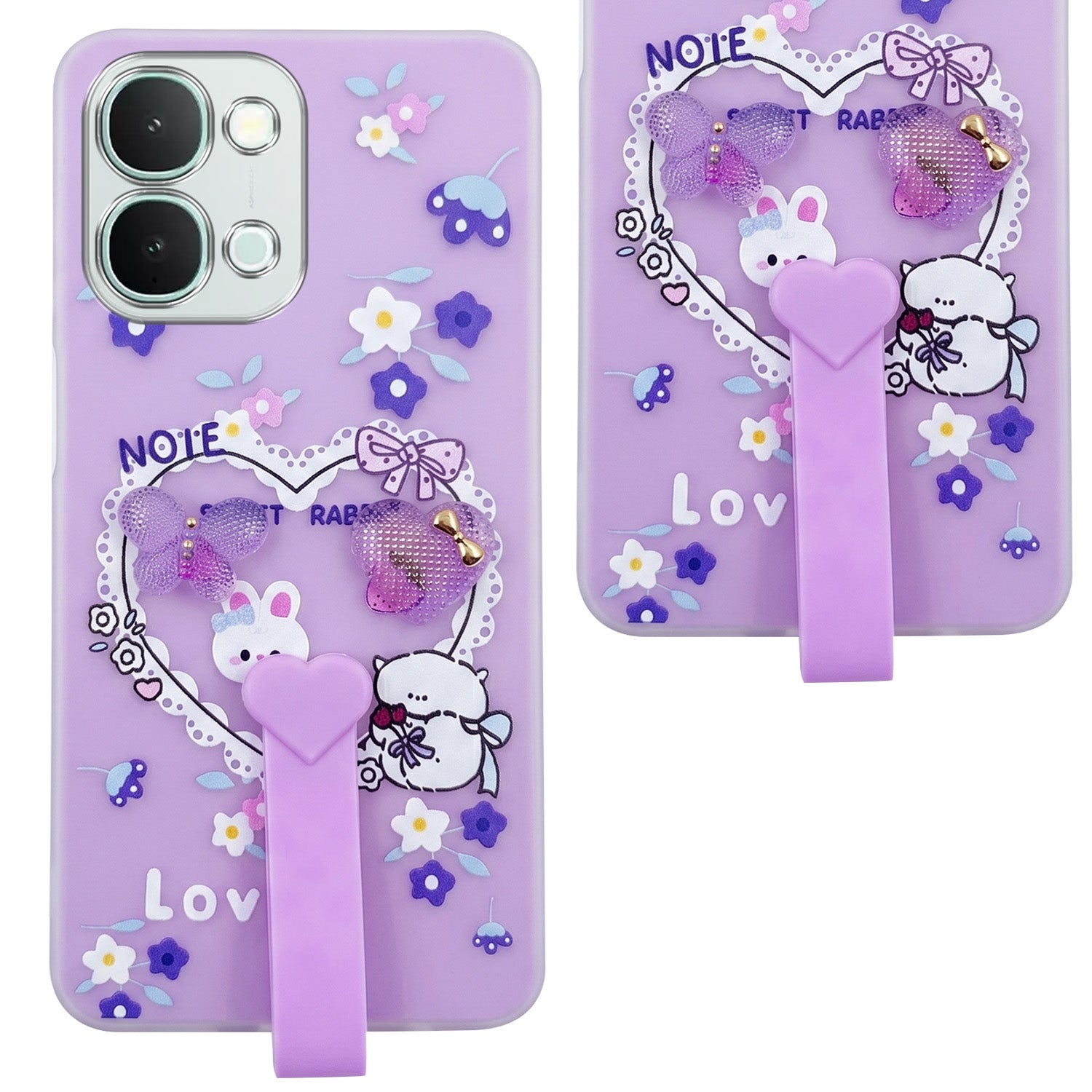 For iQOO Z11x 5G Back Cover Case (3D Cute Heart Strap Holder | Camera Protection | Designer Girls Print)