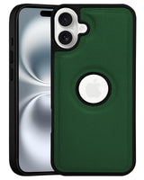 For Apple iPhone 16 Back Cover Case (Minimalist Design Stitched Leather | Shockproof Raised Edges for Camera & Screen Protection)