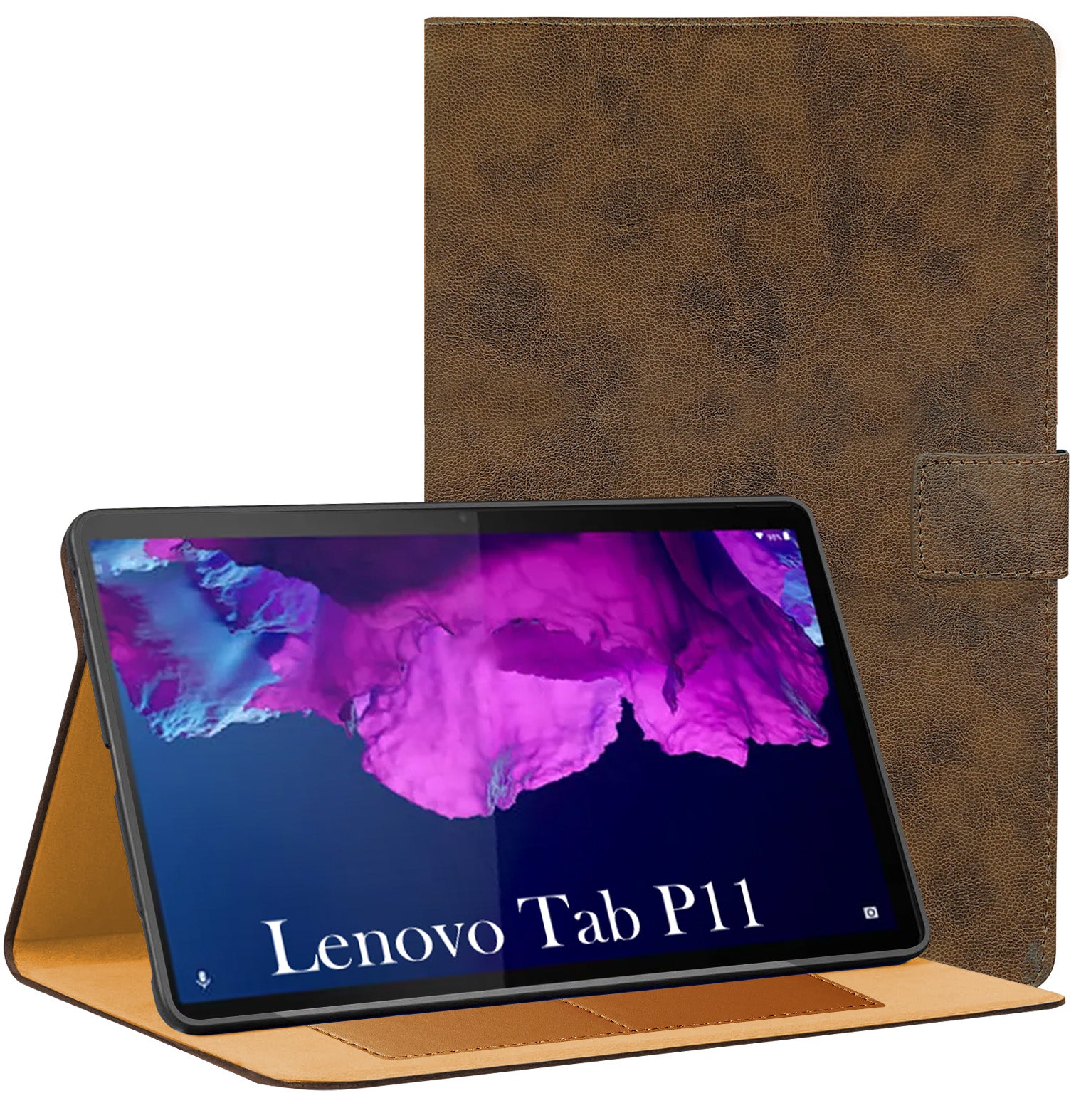 For Lenovo Tab P11 11.5 Inch TB-J606F Flip Cover Folio Cover (PU Matte Leather | Multi-Angle Smart Stand | Card Storage Slots | Silicone Back Pouch)