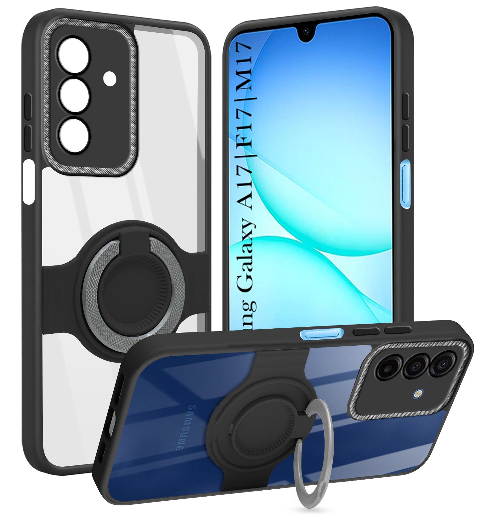 For Samsung Galaxy A17 | Samsung F17 | Samsung M17 5G Back Cover Case with stand (Built-in Ring Holder Kickstand | Lifetime Anti Yellow | Camera Protection)