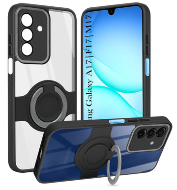 For Samsung Galaxy A17 | Samsung F17 | Samsung M17 5G Back Cover Case with stand (Built-in Ring Holder Kickstand | Lifetime Anti Yellow | Camera Protection)