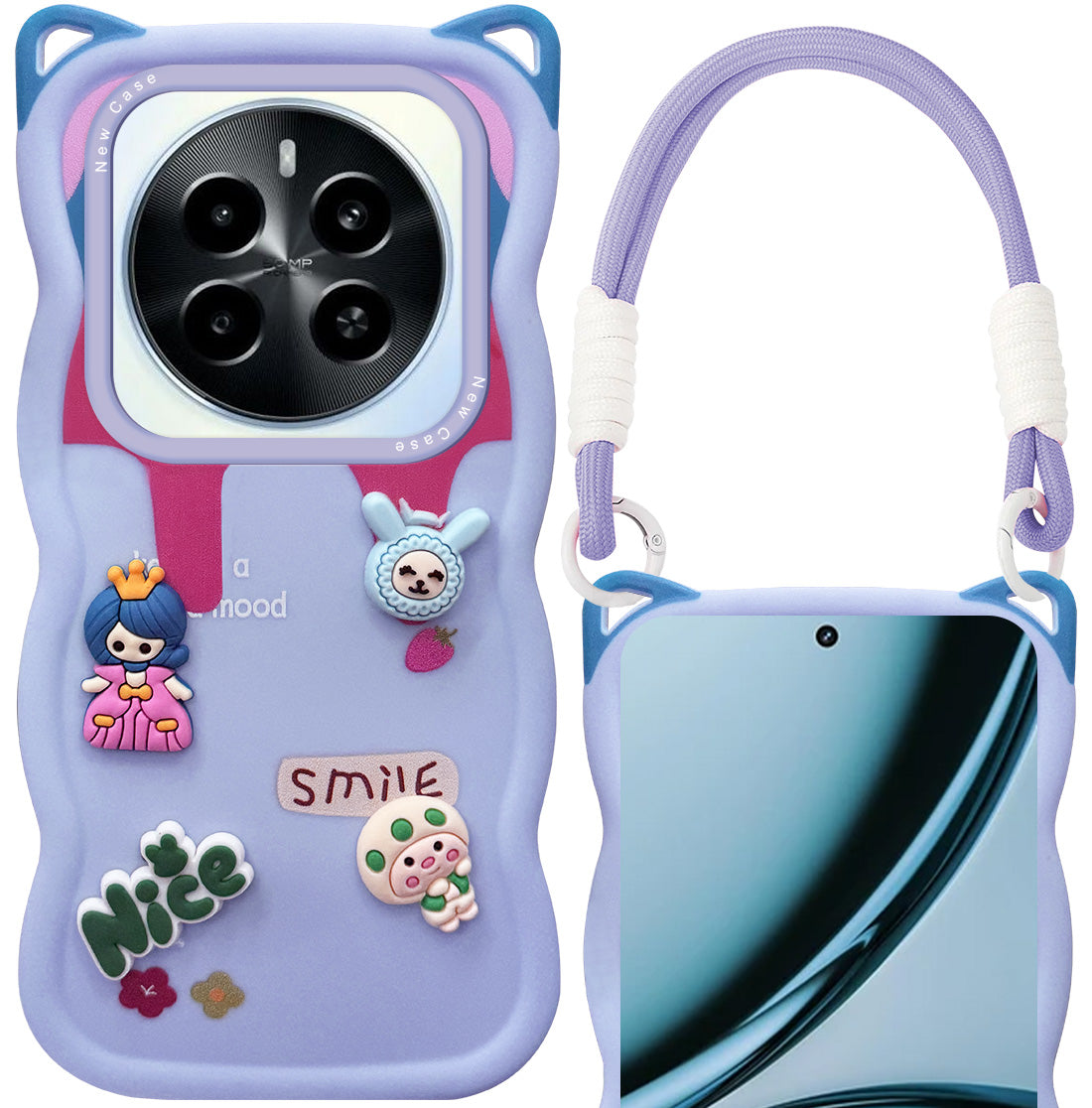 For Realme Narzo 70 5G Back Case Cover Strap (3D Embossed Figures | Strap Holder | 360* Soft Cushion with Camera Bump)