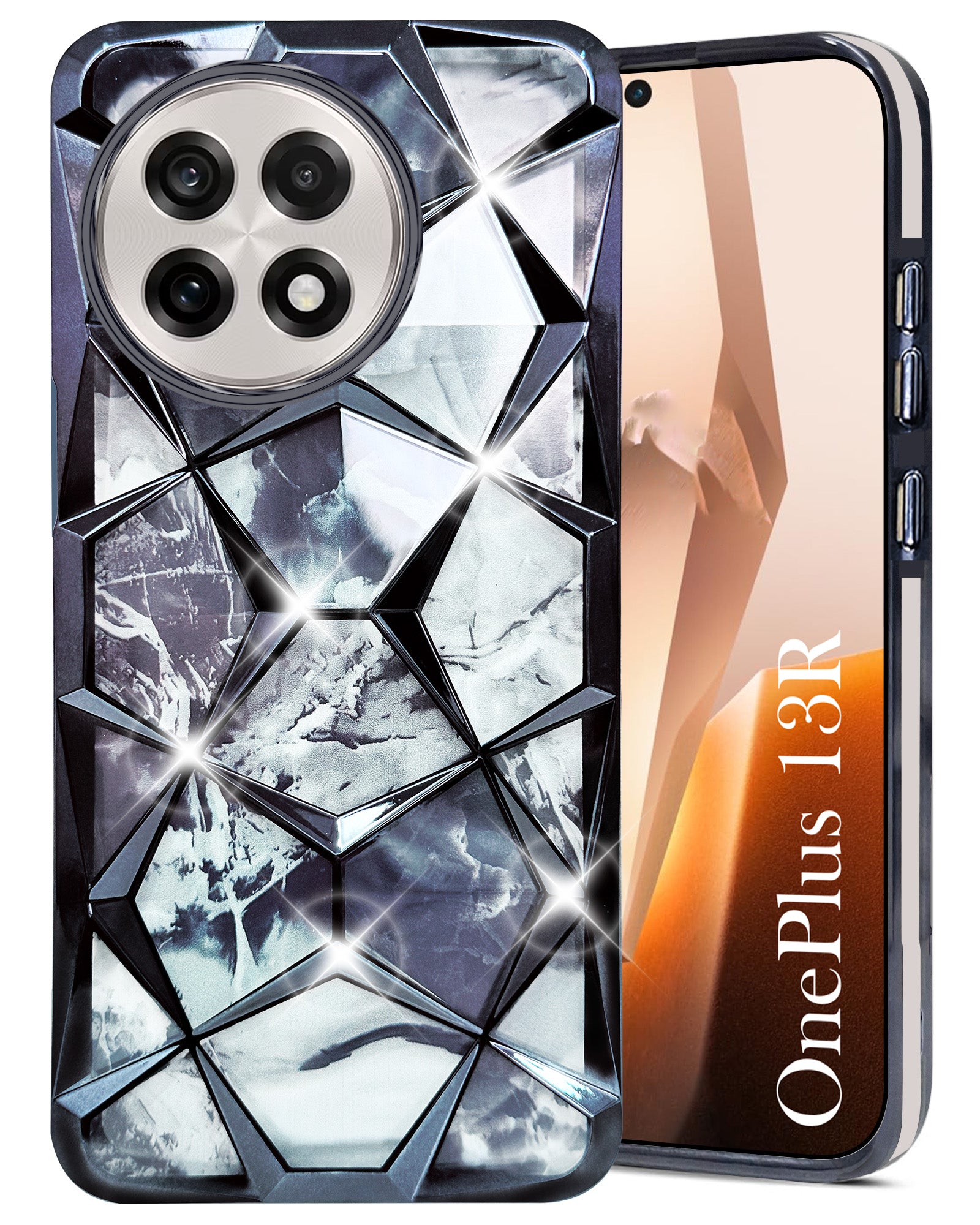 For OnePlus 13R Back Cover Case (Dual Design Glitter Sparkle and Detachable Diamond Print Case | Soft and Flexible)