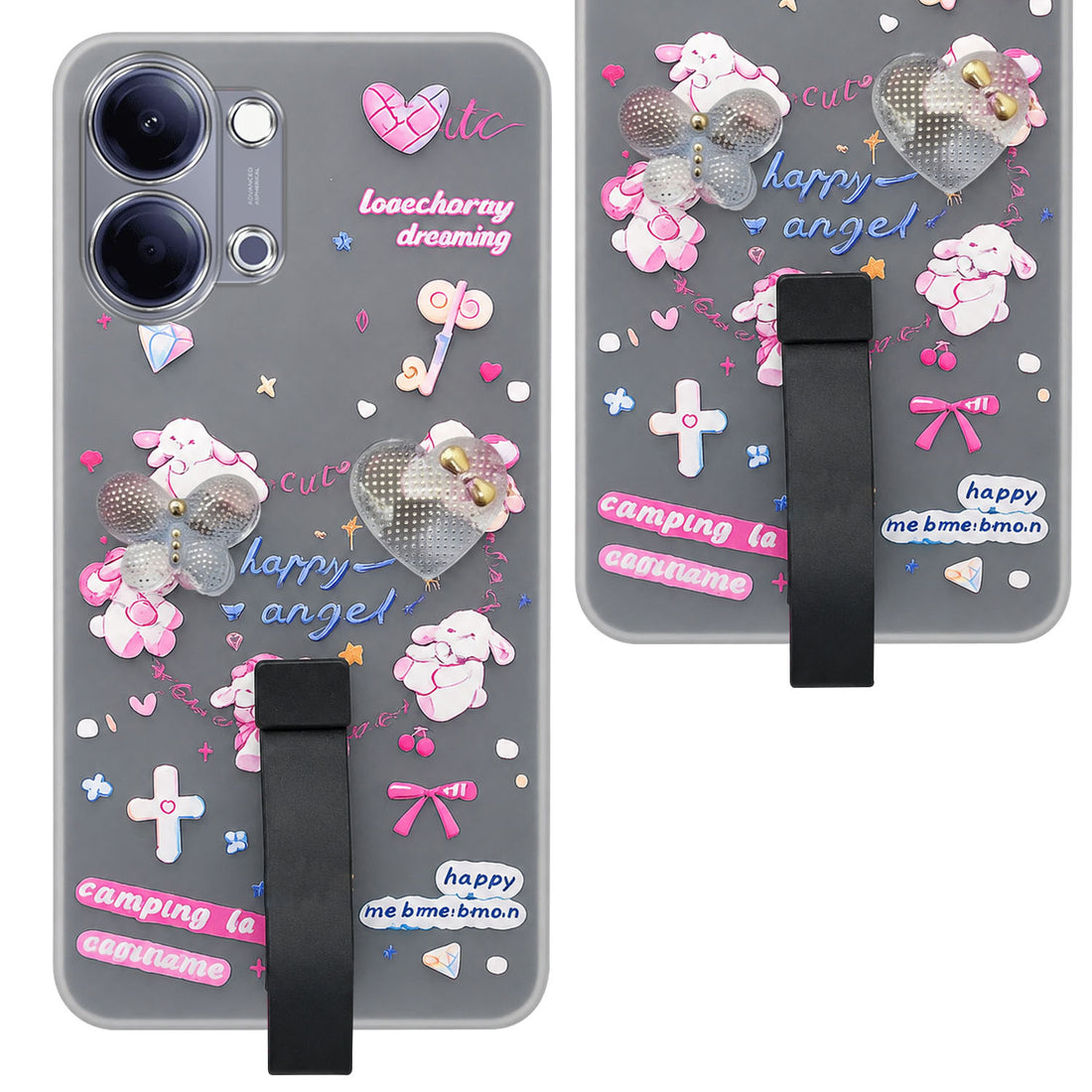 For Vivo Y05 (4G) | Vivo T5 Lite (5G) Back Cover Case (3D Cute Heart Strap Holder | Camera Protection | Designer Girls Print)