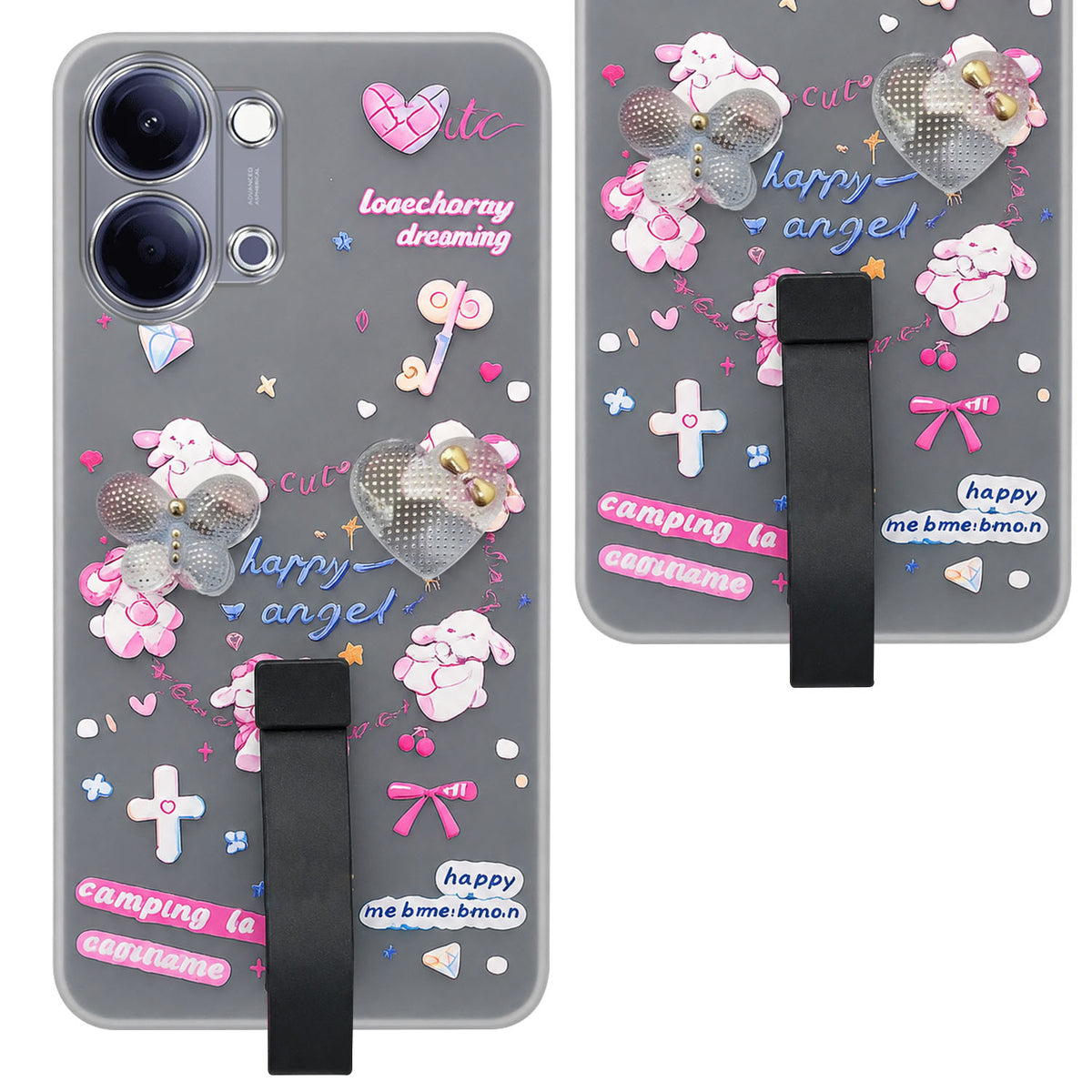 For Vivo Y05 (4G) | Vivo T5 Lite (5G) Back Cover Case (3D Cute Heart Strap Holder | Camera Protection | Designer Girls Print)