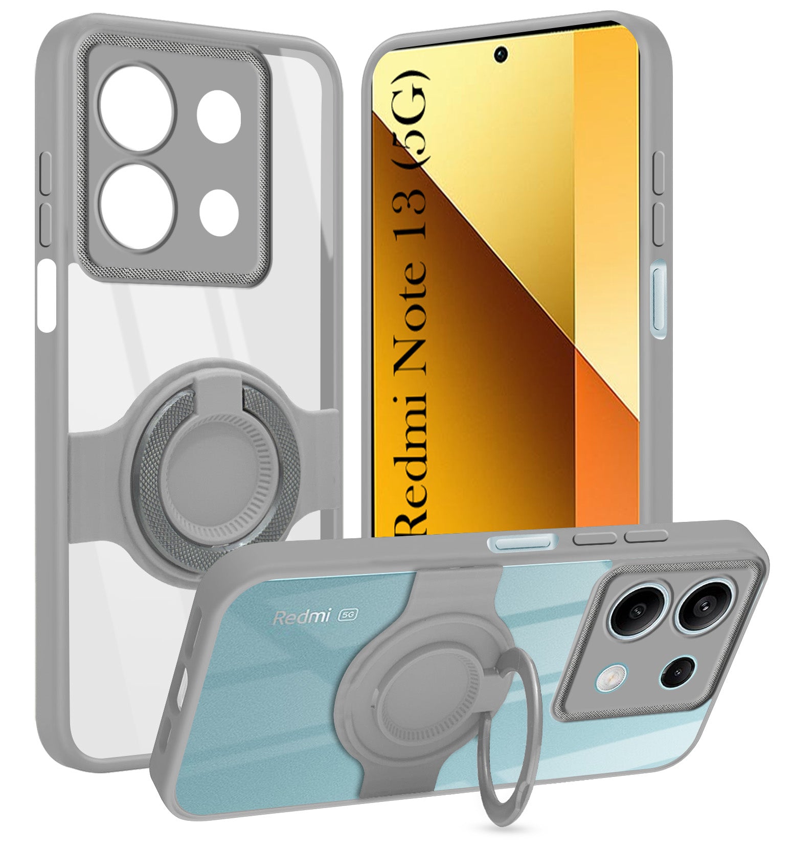For Xiaomi Redmi Note 13 5G Back Cover Case with stand (Built-in Ring Holder Kickstand | Lifetime Anti Yellow | Camera Protection)