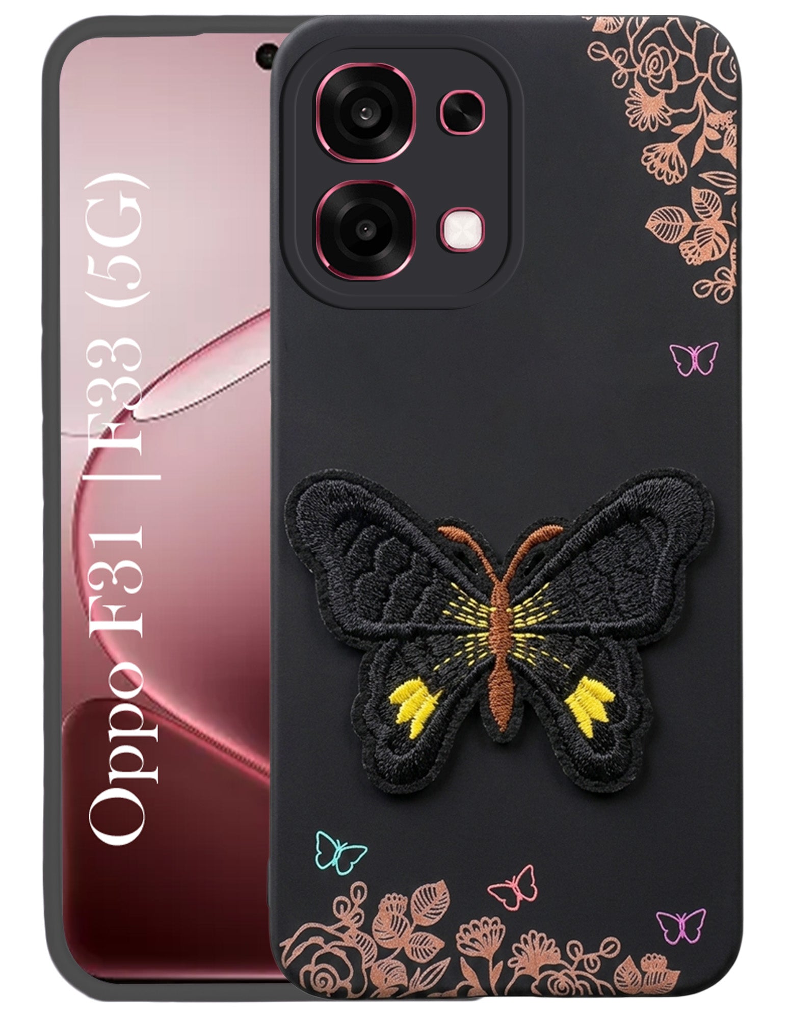 For Oppo F31 5G | Oppo F33 5G Back Cover Case (Soft Butterfly Embroidery | Women Teen Girls | Camera Protection| Matte Silicone)