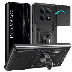 For Poco M8 5G Back Cover Case Hybrid Armor (Sliding Shutter Camera Protection | Polycarbonate |Ring Holder Kickstand)