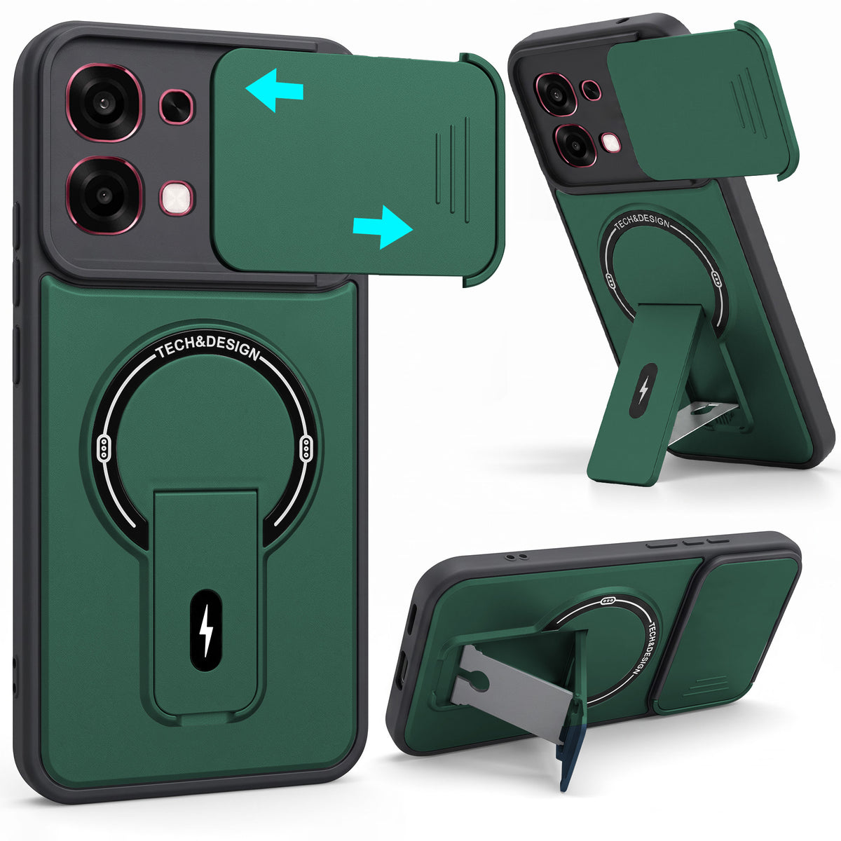 For Oppo F31 5G | Oppo F33 5G Back Case Cover Metallic (Hybrid Armor Kickstand | Sliding Shutter Camera Protection | MagSafe Compatible)