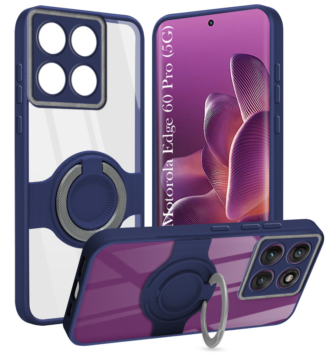 For Motorola Moto Edge 60 Pro Back Cover Case with stand (Built-in Ring Holder Kickstand | Lifetime Anti Yellow | Camera Protection)