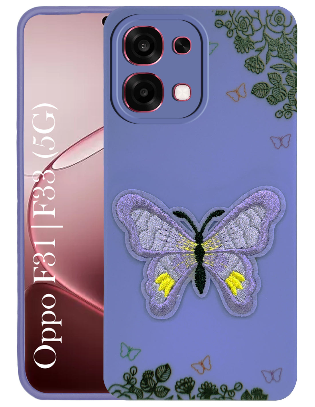 For Oppo F31 5G | Oppo F33 5G Back Cover Case (Soft Butterfly Embroidery | Women Teen Girls | Camera Protection| Matte Silicone)