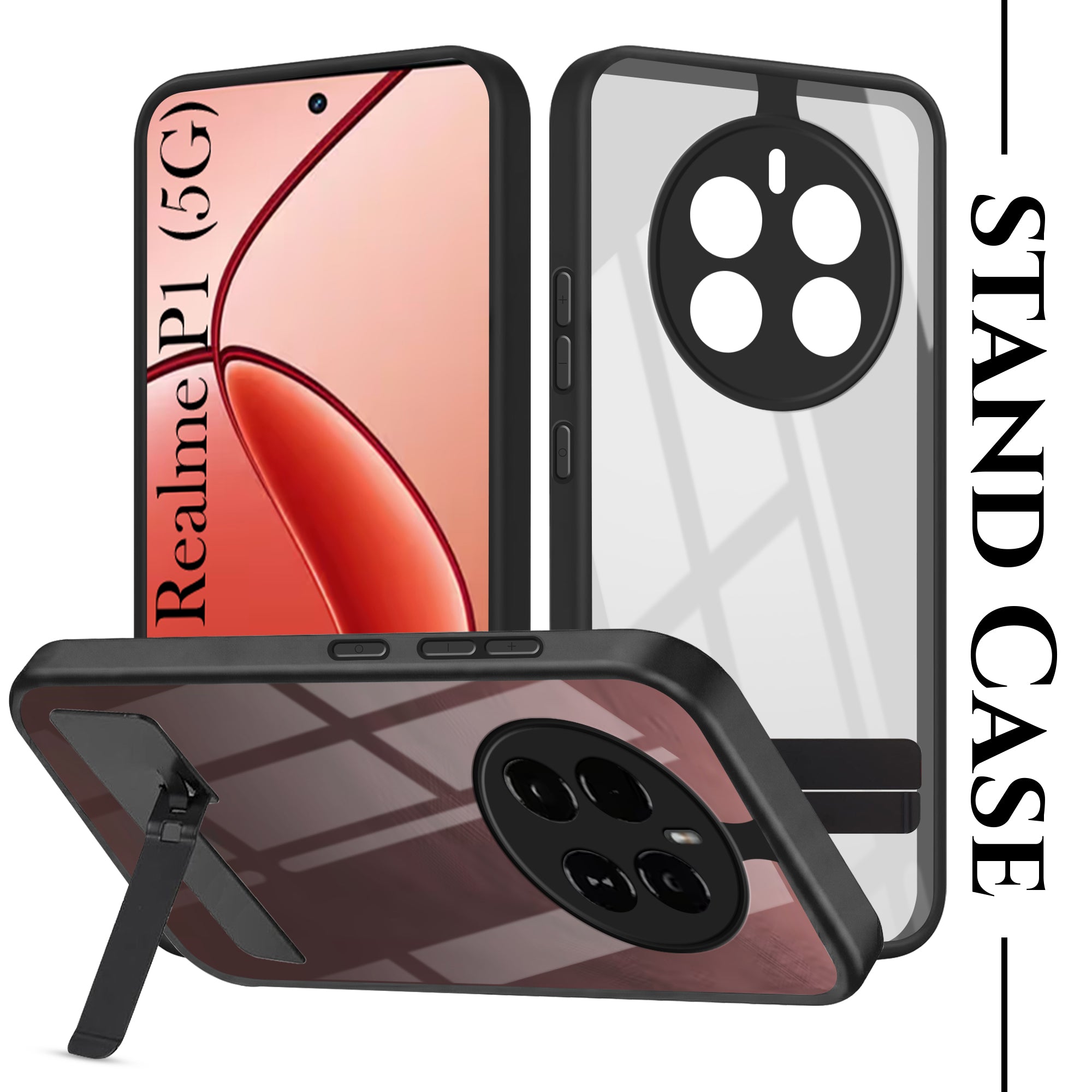For Realme P1 5G Back Cover Case (Built-in Stand | Lifetime Anti Yellow | Kickstand Shockproof | Camera Protection | MagSafe Compatible)