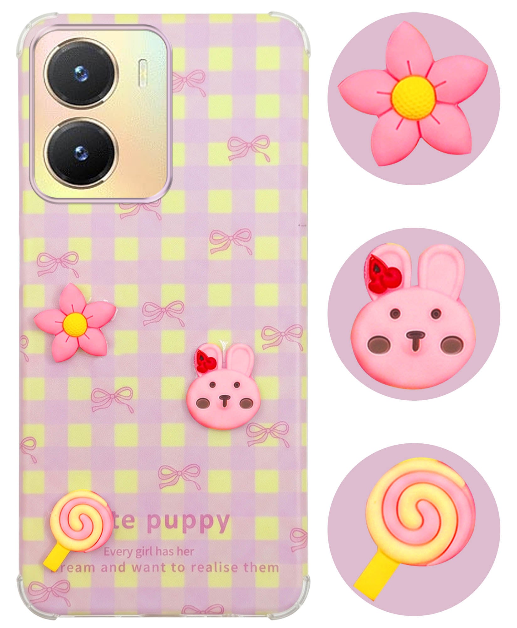For Vivo T2x Back Cover Case (3D Cute Cartoons | Hard Back Side Soft | Matte Premium Finish | HD Printing)