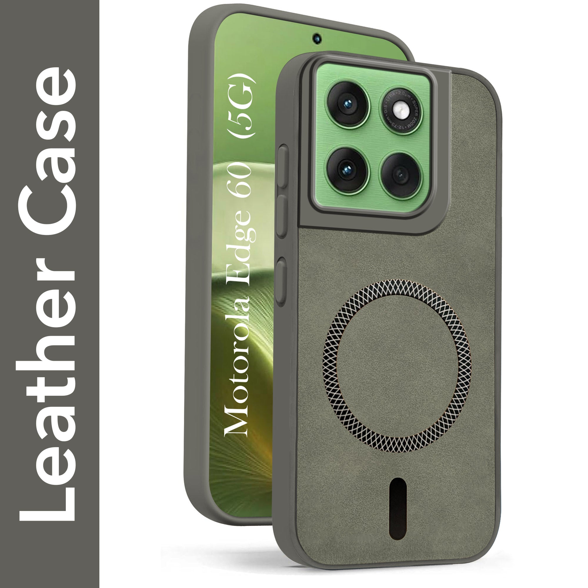 For Motorola Moto Edge 60 Back Cover Case Leather Finish (MagSafe Compatible Wireless Charging | Soft Touch | Camera Bump Protection)