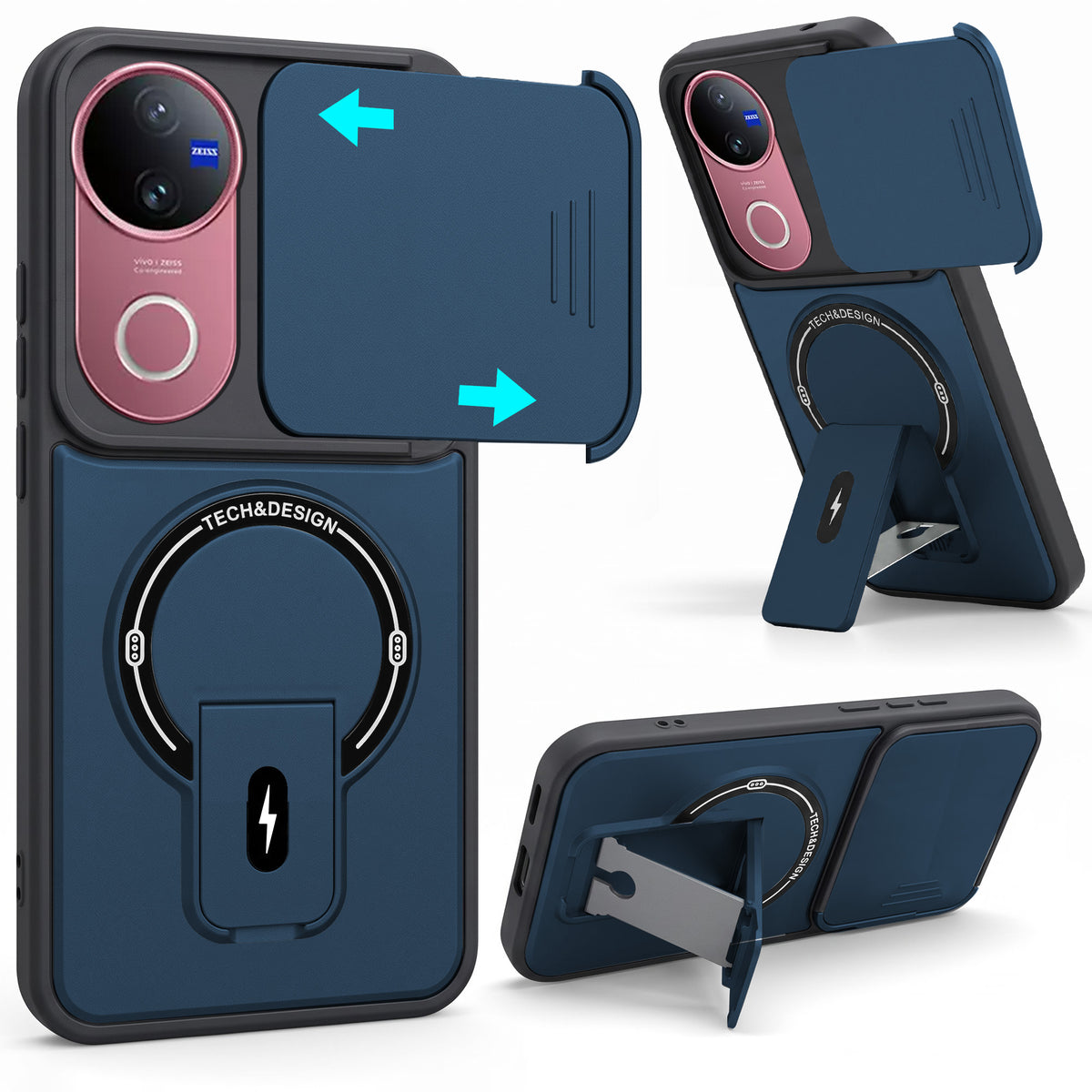 For Vivo V50 | Vivo V50e Back Case Cover Metallic (Hybrid Armor Kickstand | Sliding Shutter Camera Protection | MagSafe Compatible)