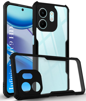 For Infinix Smart 9 HD Back Cover Case (Shockproof with Polycarbonate Clear Panel | Professional Black)