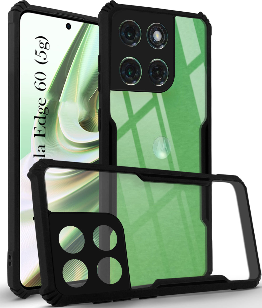 For Motorola Moto Edge 60 Back Cover Case ( Shockproof with Polycarbonate Clear Panel | Professional Black)