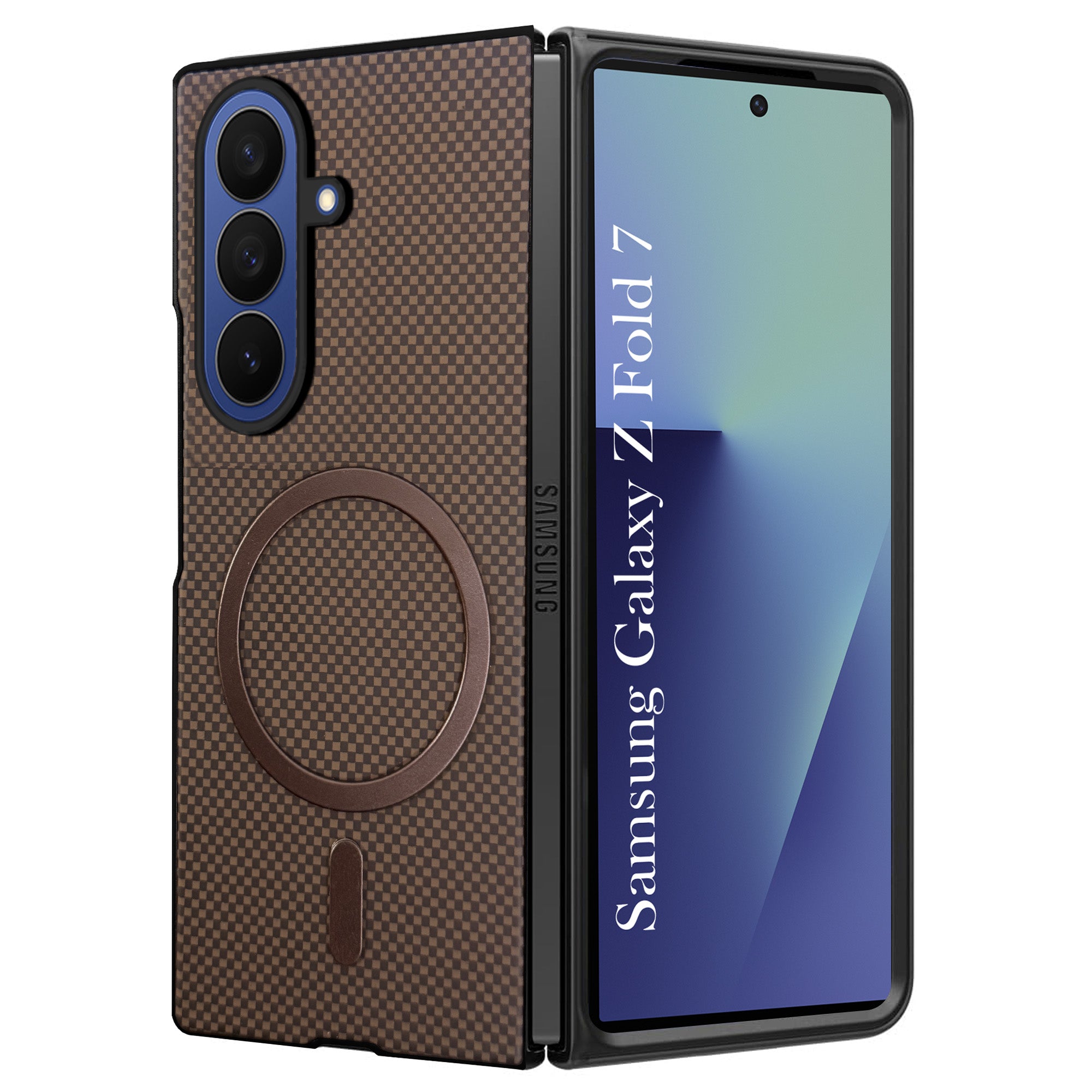 For Samsung Galaxy Z Fold 7 Back Cover Case (MagSafe Wireless Charging Compatible | Hexa Leather Finish | Inside Microfiber Cloth)