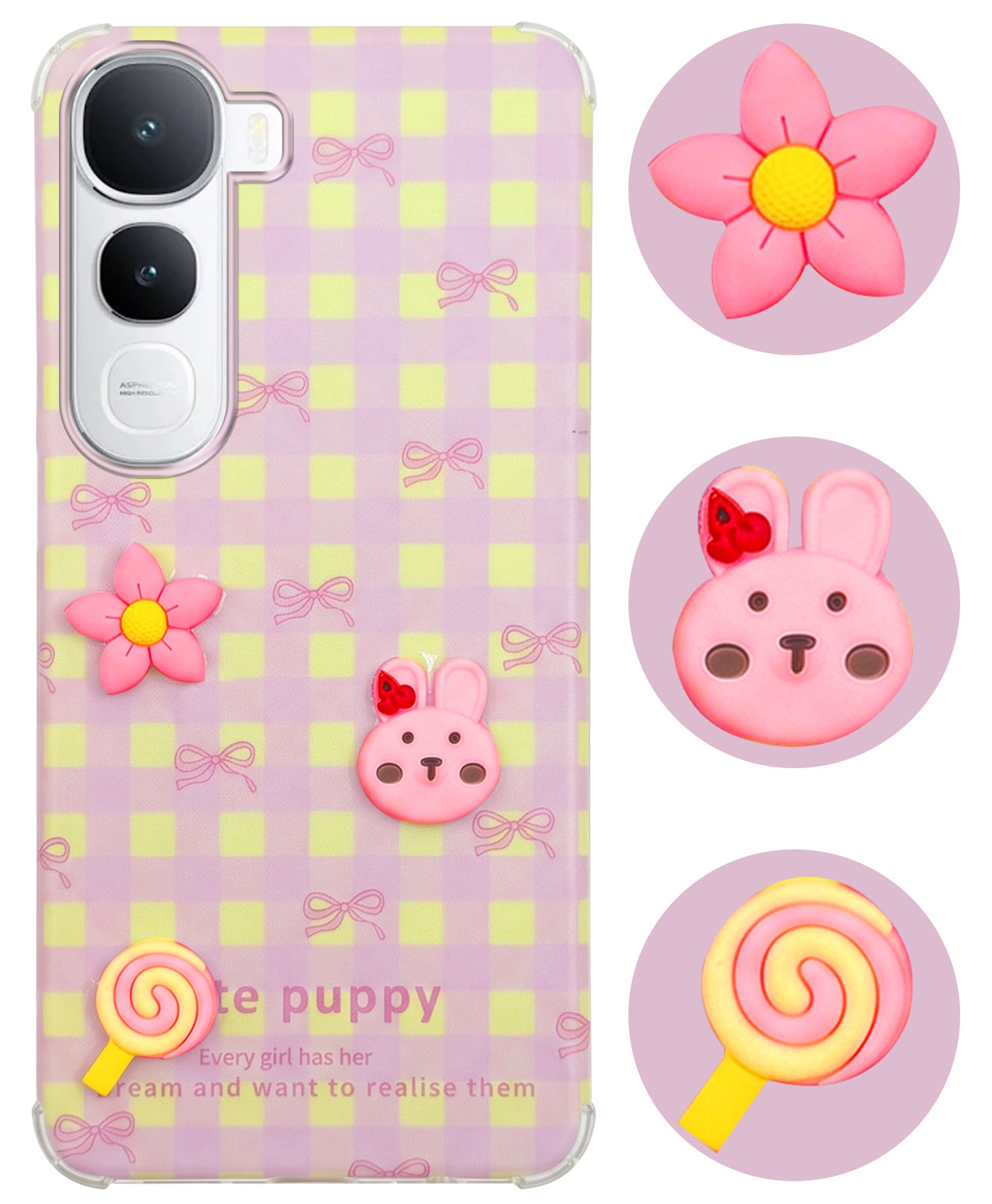 For Vivo Y400 Back Cover Case (3D Cute Cartoons | Hard Back Side Soft | Matte Premium Finish | HD Printing)