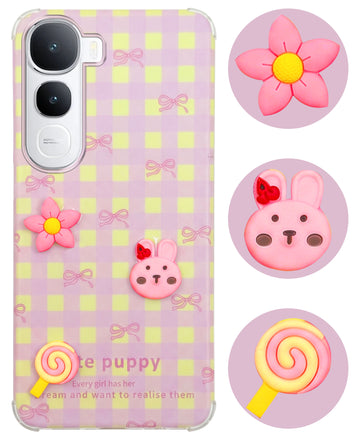 For Vivo Y400 Back Cover Case (3D Cute Cartoons | Hard Back Side Soft | Matte Premium Finish | HD Printing)