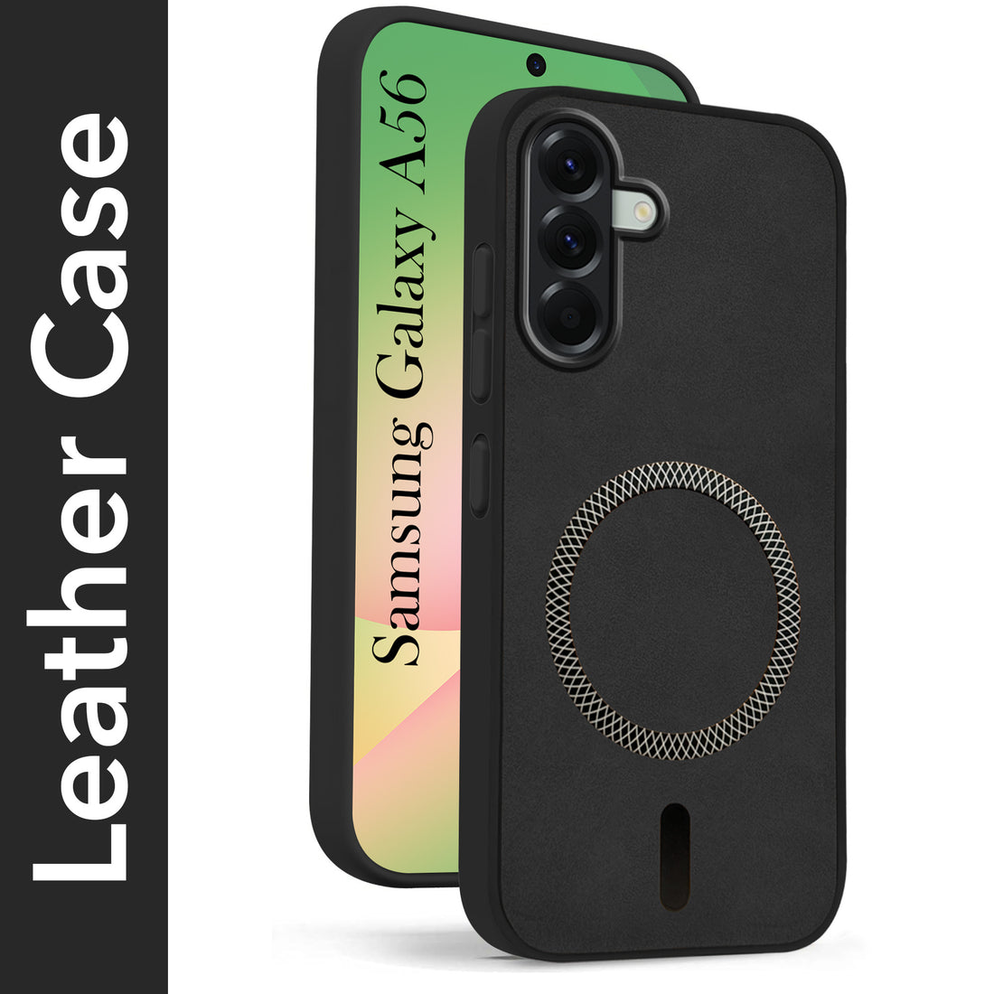 For Samsung Galaxy A56 Back Cover Case Leather Finish (MagSafe Compatible Wireless Charging | Soft Touch | Camera Bump Protection)