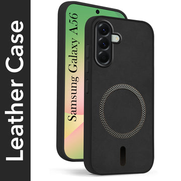 For Samsung Galaxy A56 Back Cover Case Leather Finish (MagSafe Compatible Wireless Charging | Soft Touch | Camera Bump Protection)