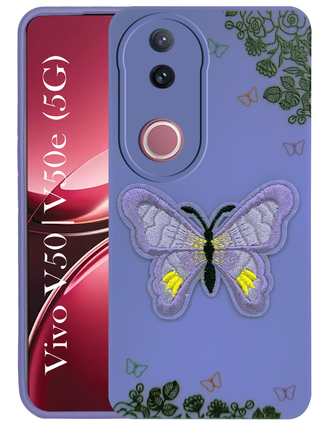 For Vivo V50 | Vivo V50e Back Cover Case (Soft Butterfly Embroidery | Women Teen Girls | Camera Protection| Matte Silicone)