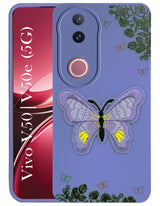 For Vivo V50 | Vivo V50e Back Cover Case (Soft Butterfly Embroidery | Women Teen Girls | Camera Protection| Matte Silicone)