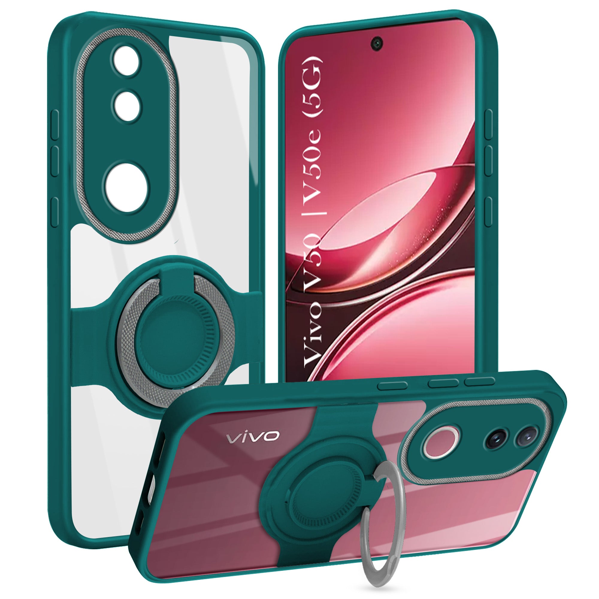 For Vivo V50 | Vivo V50e Back Cover Case with stand (Built-in Ring Holder Kickstand | Lifetime Anti Yellow | Camera Protection)