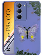 For Realme P3x Back Cover Case (Soft Butterfly Embroidery | Women Teen Girls | Camera Protection| Matte Silicone)