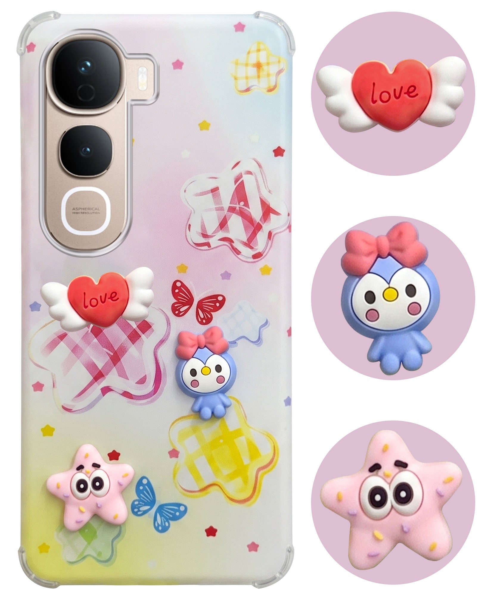 For Vivo Y400 Pro Back Cover Case (3D Cute Cartoons | Hard Back Side Soft | Matte Premium Finish | HD Printing)