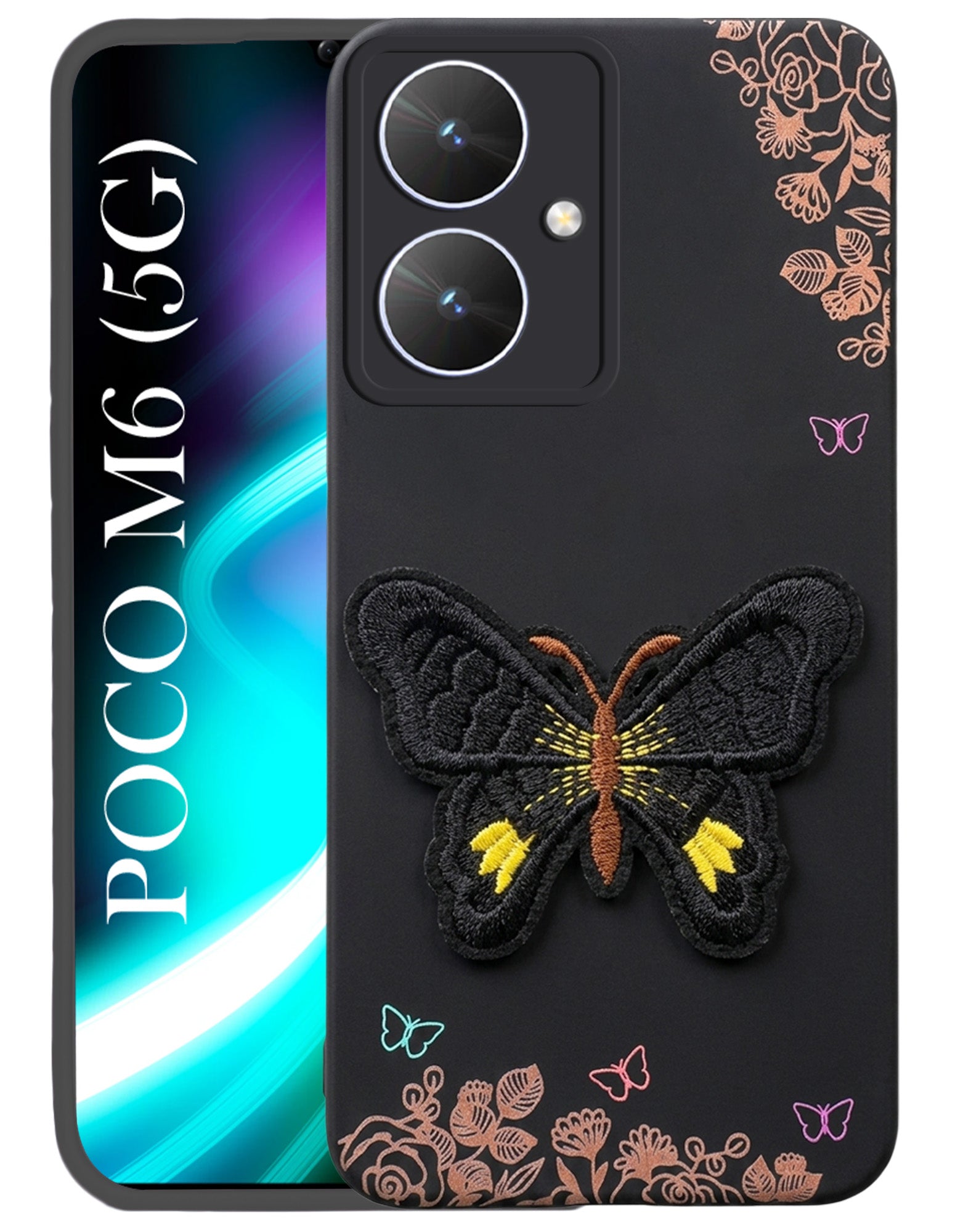 For Poco M6 5G Back Cover Case (Soft Butterfly Embroidery | Women Teen Girls | Camera Protection| Matte Silicone)