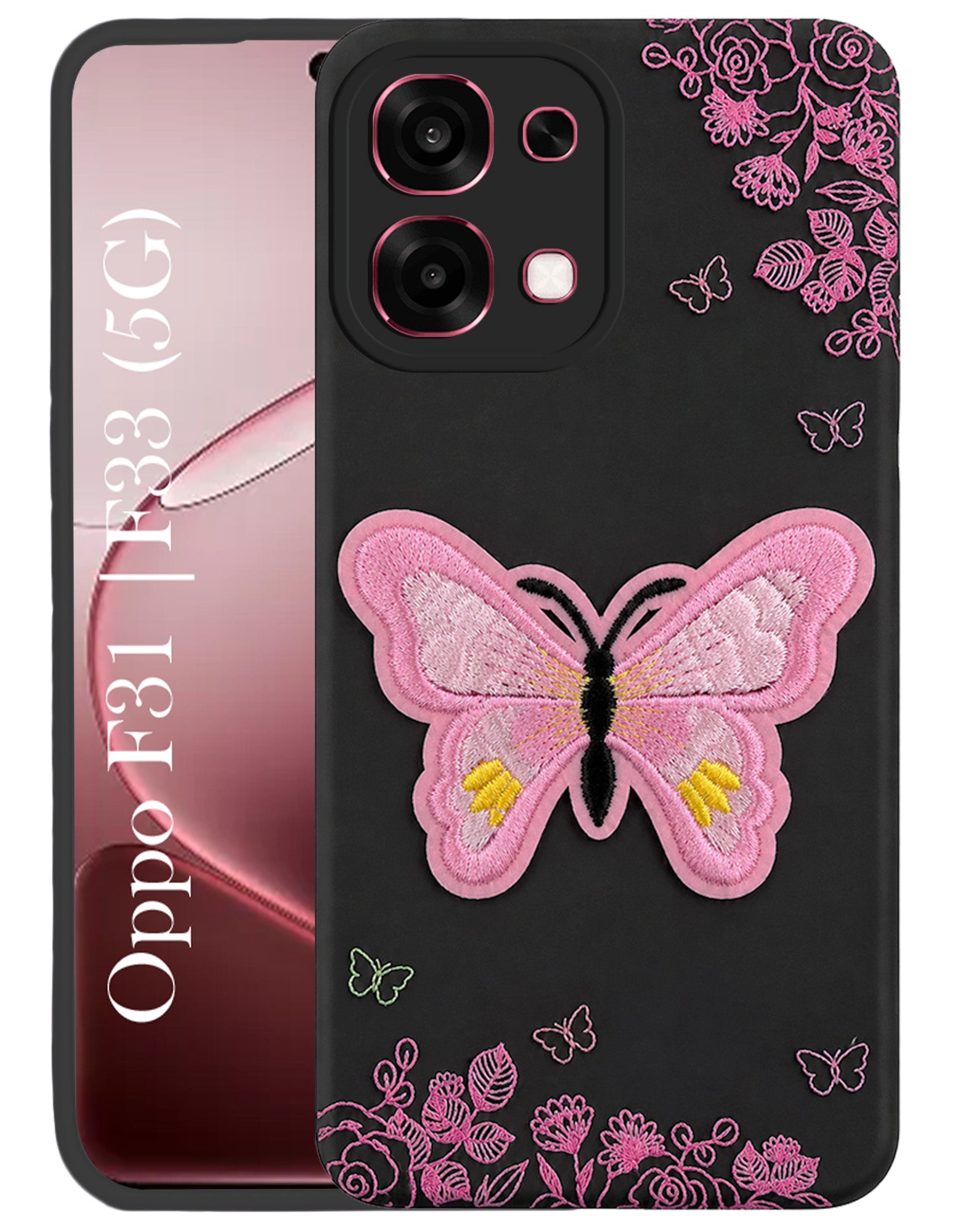For Oppo F31 5G | Oppo F33 5G Back Cover Case (Soft Butterfly Embroidery | Women Teen Girls | Camera Protection| Matte Silicone)