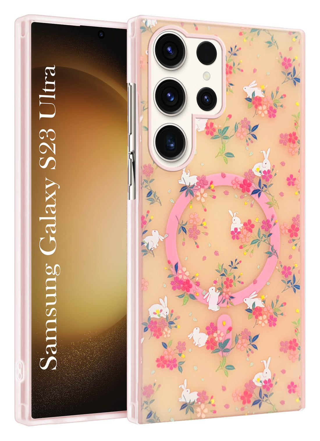 For Samsung Galaxy S23 Ultra Back Cover Case (Cute Floral Design | Flower Print for Girls | MagSafe Compatible Wireless Charging)