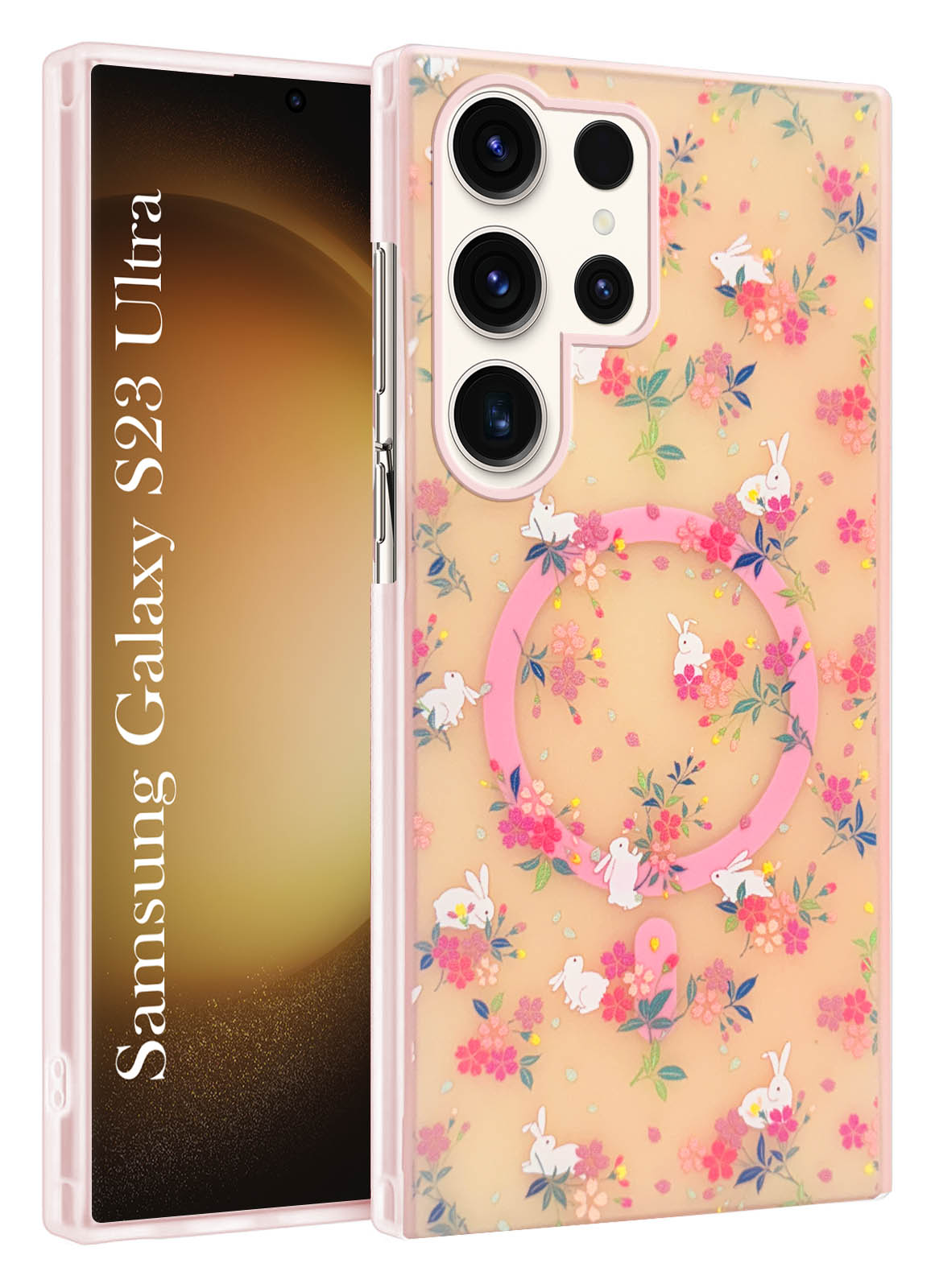 For Samsung Galaxy S23 Ultra Back Cover Case (Cute Floral Design | Flower Print for Girls | MagSafe Compatible Wireless Charging)
