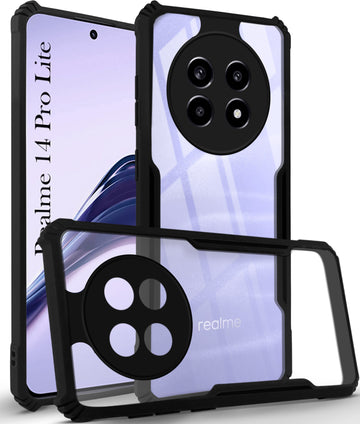 For Realme 14 Pro Lite Back Cover Case (Shockproof with Polycarbonate Clear Panel | Professional Black)
