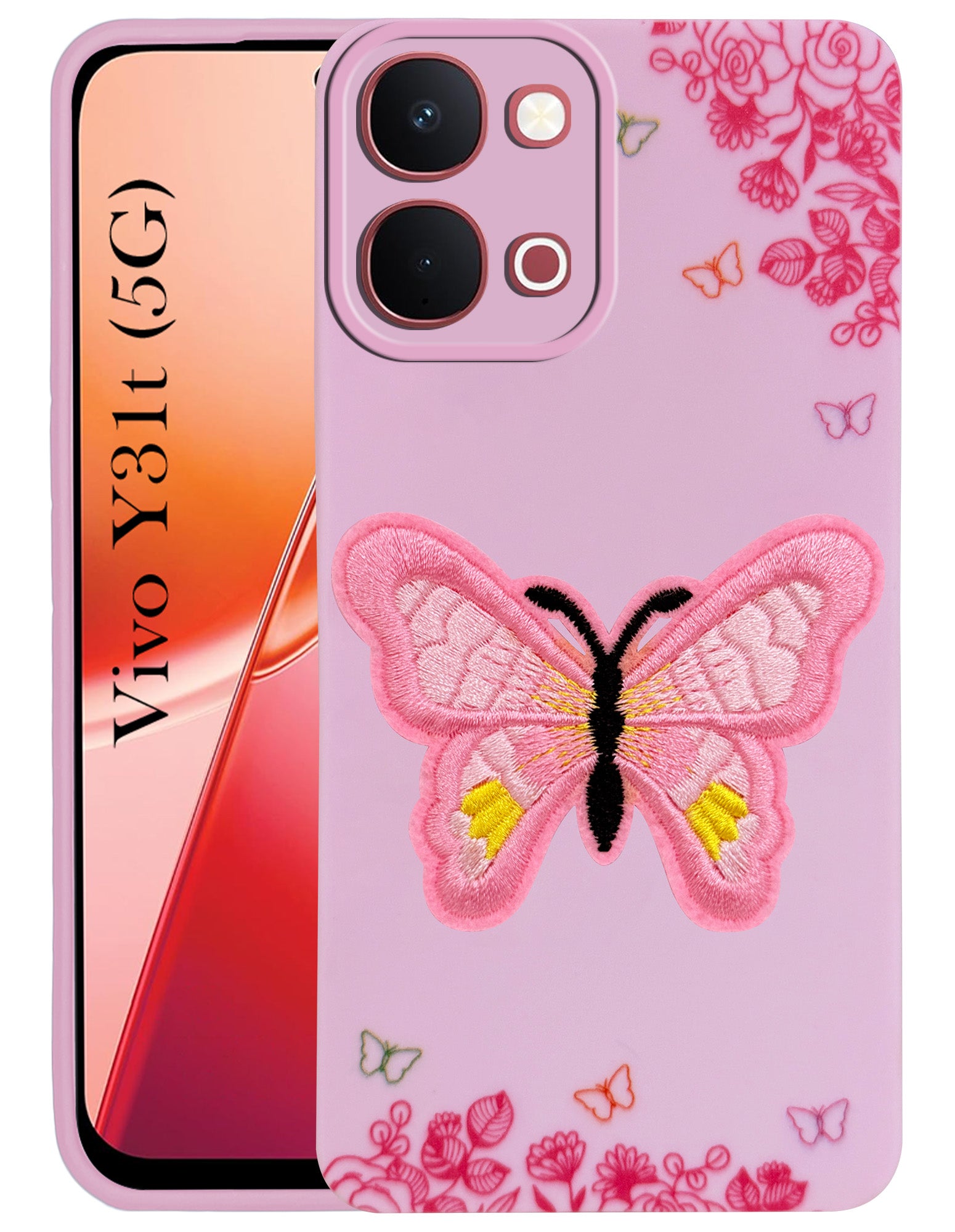 For Vivo Y31T 5G Back Cover Case (Soft Butterfly Embroidery | Women Teen Girls | Camera Protection| Matte Silicone)