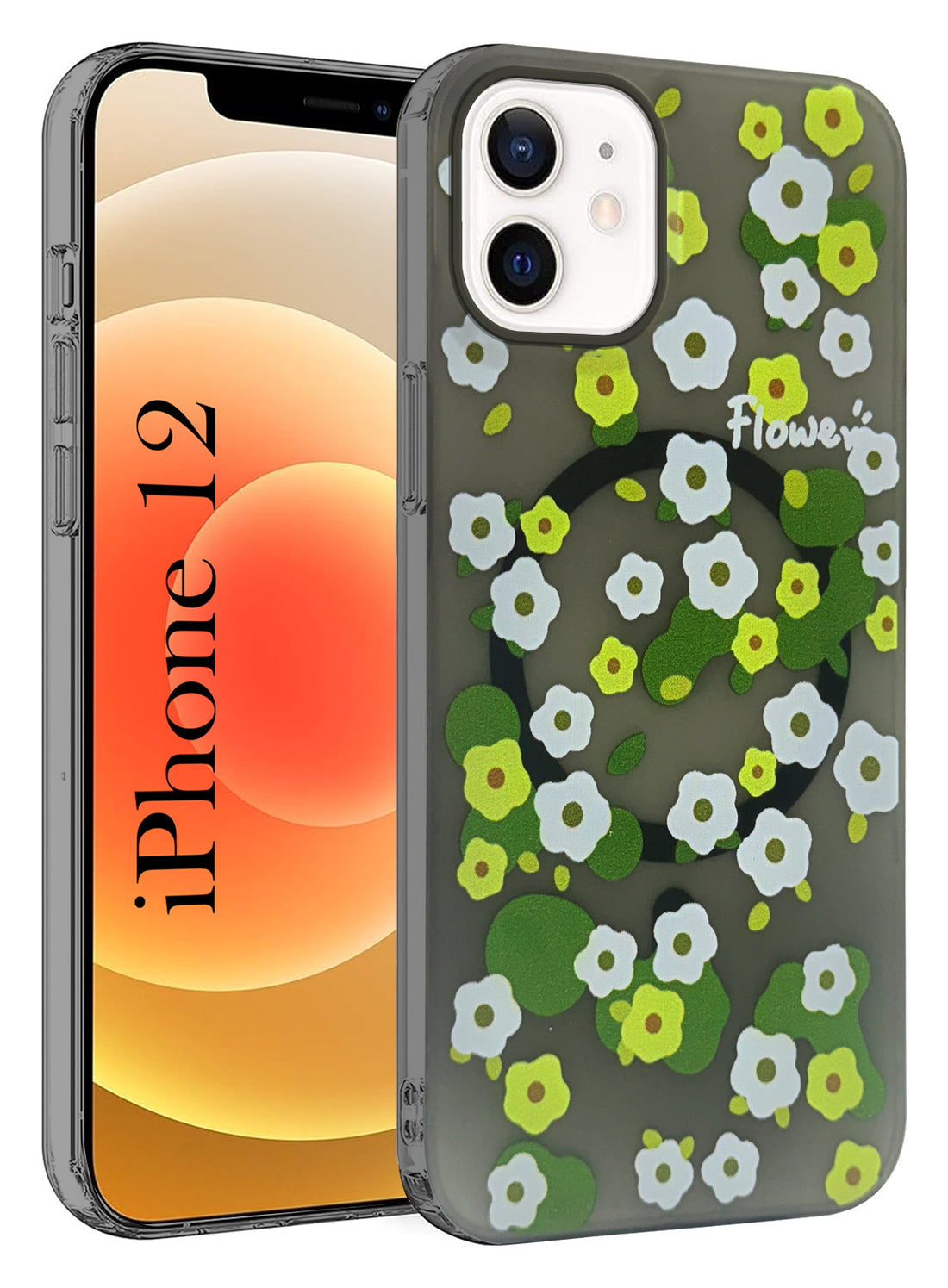 For Apple iPhone 12 Back Cover Case (Cute Floral Design | Flower Print for Girls | MagSafe Compatible Wireless Charging)