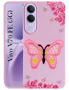 For Vivo V70 FE 5G Back Cover Case (Soft Butterfly Embroidery | Women Teen Girls | Camera Protection| Matte Silicone)