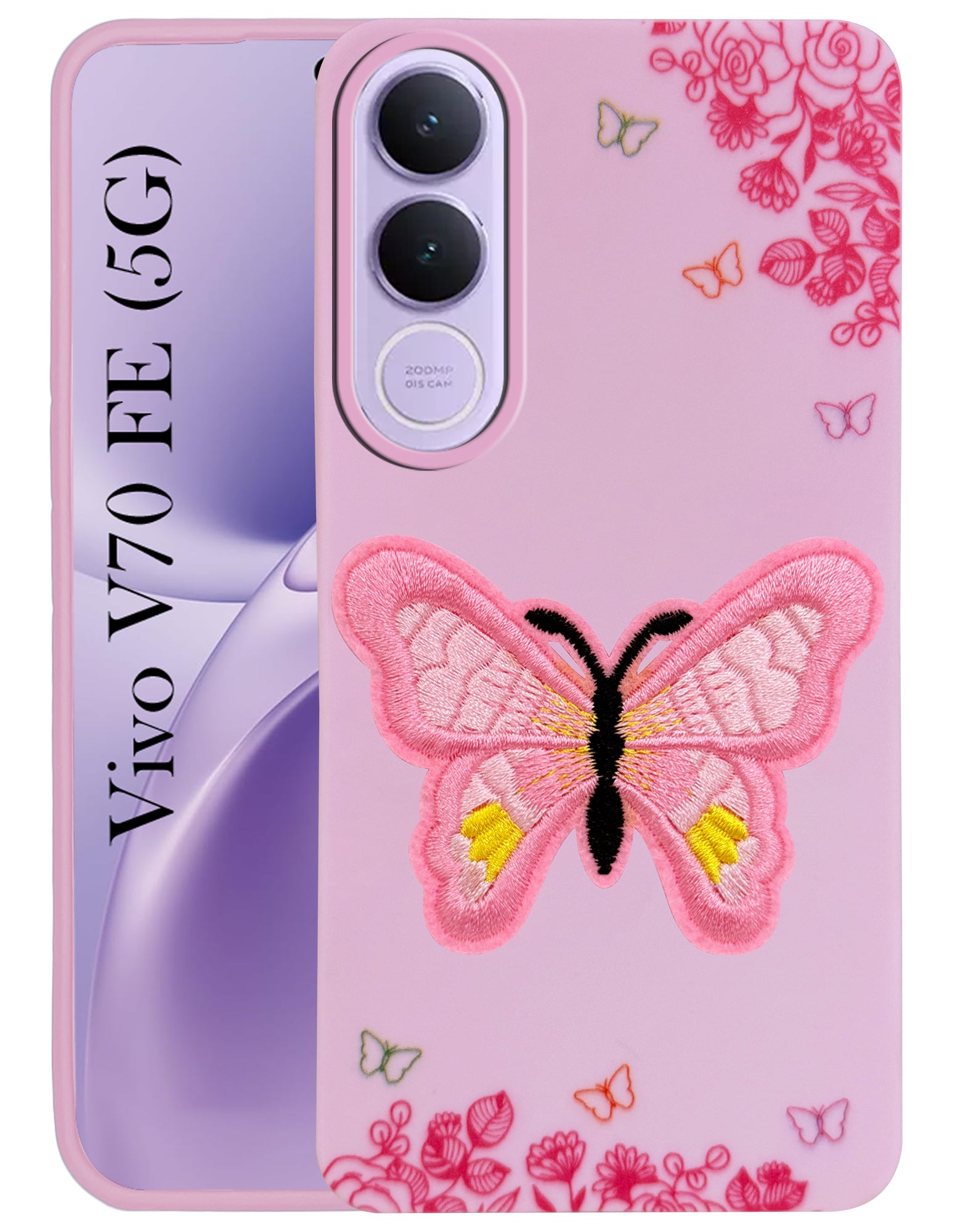 For Vivo V70 FE 5G Back Cover Case (Soft Butterfly Embroidery | Women Teen Girls | Camera Protection| Matte Silicone)